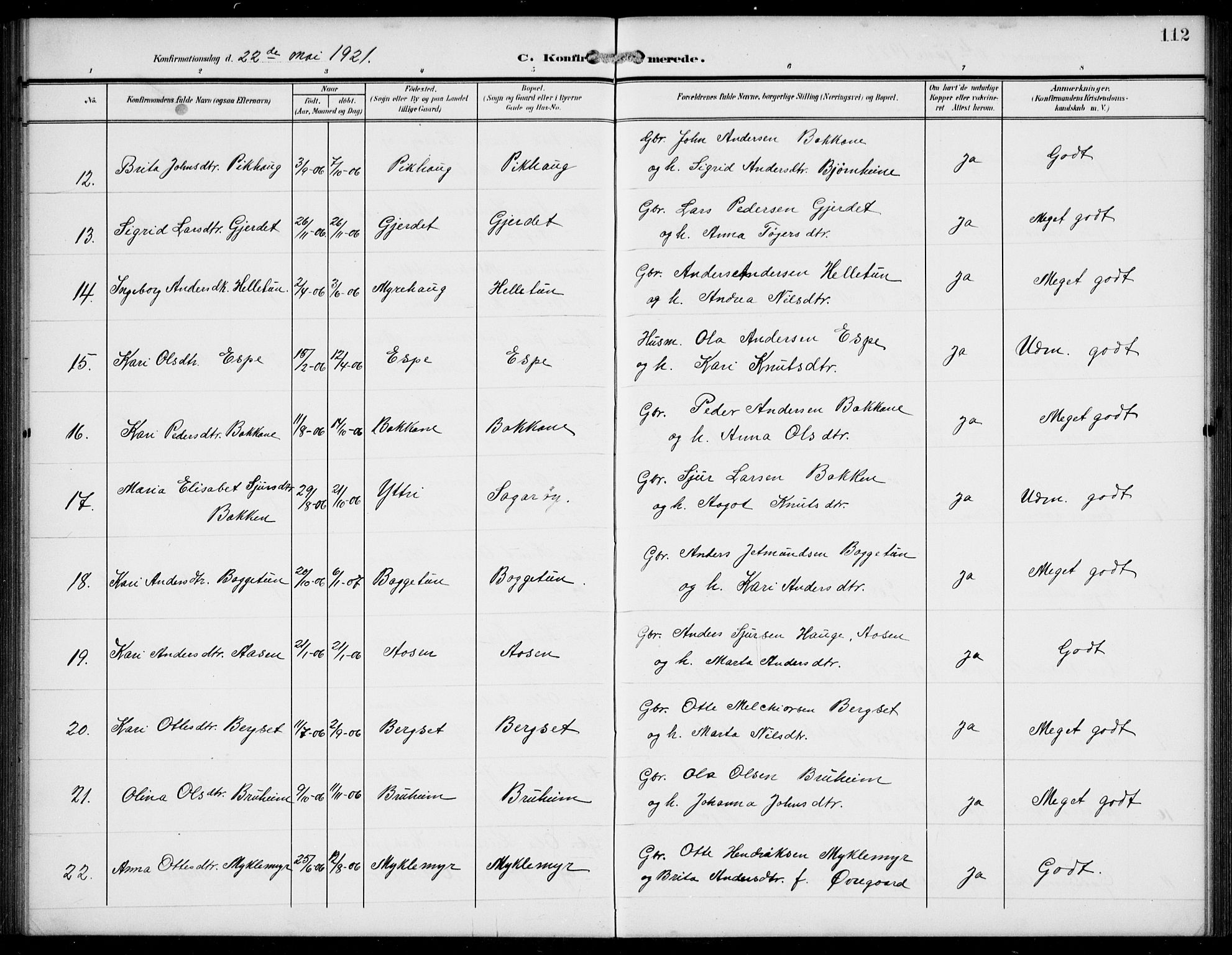 Jostedal sokneprestembete, SAB/A-80601/H/Hab/Haba/L0002: Parish register (copy) no. A 2, 1907-1931, p. 112