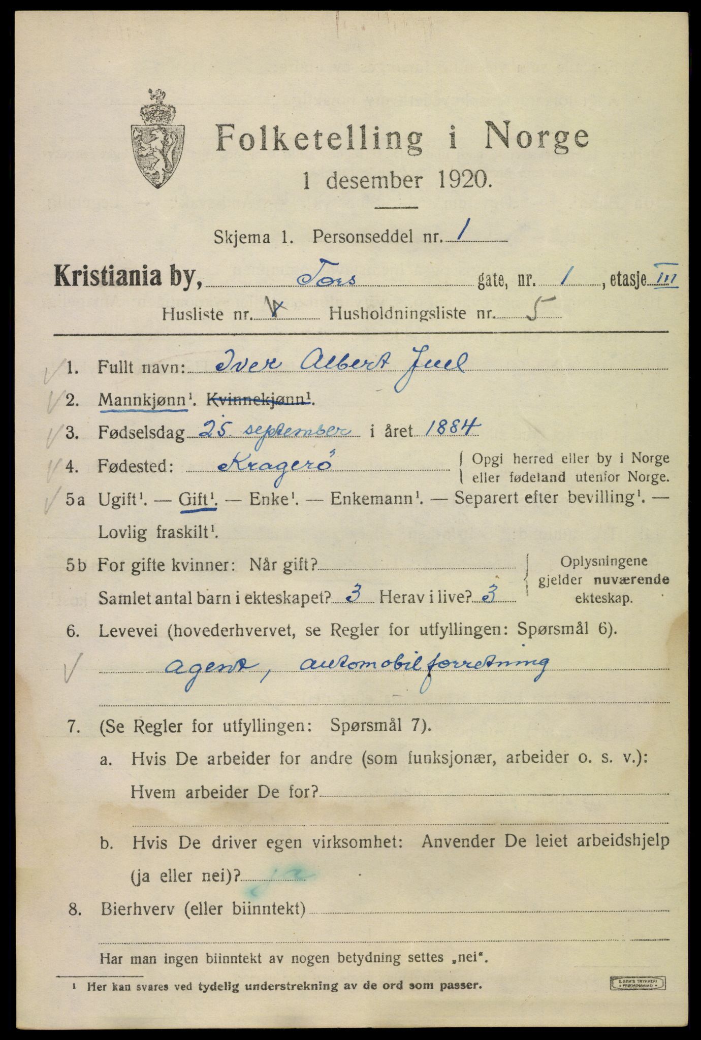 SAO, 1920 census for Kristiania, 1920, p. 590401