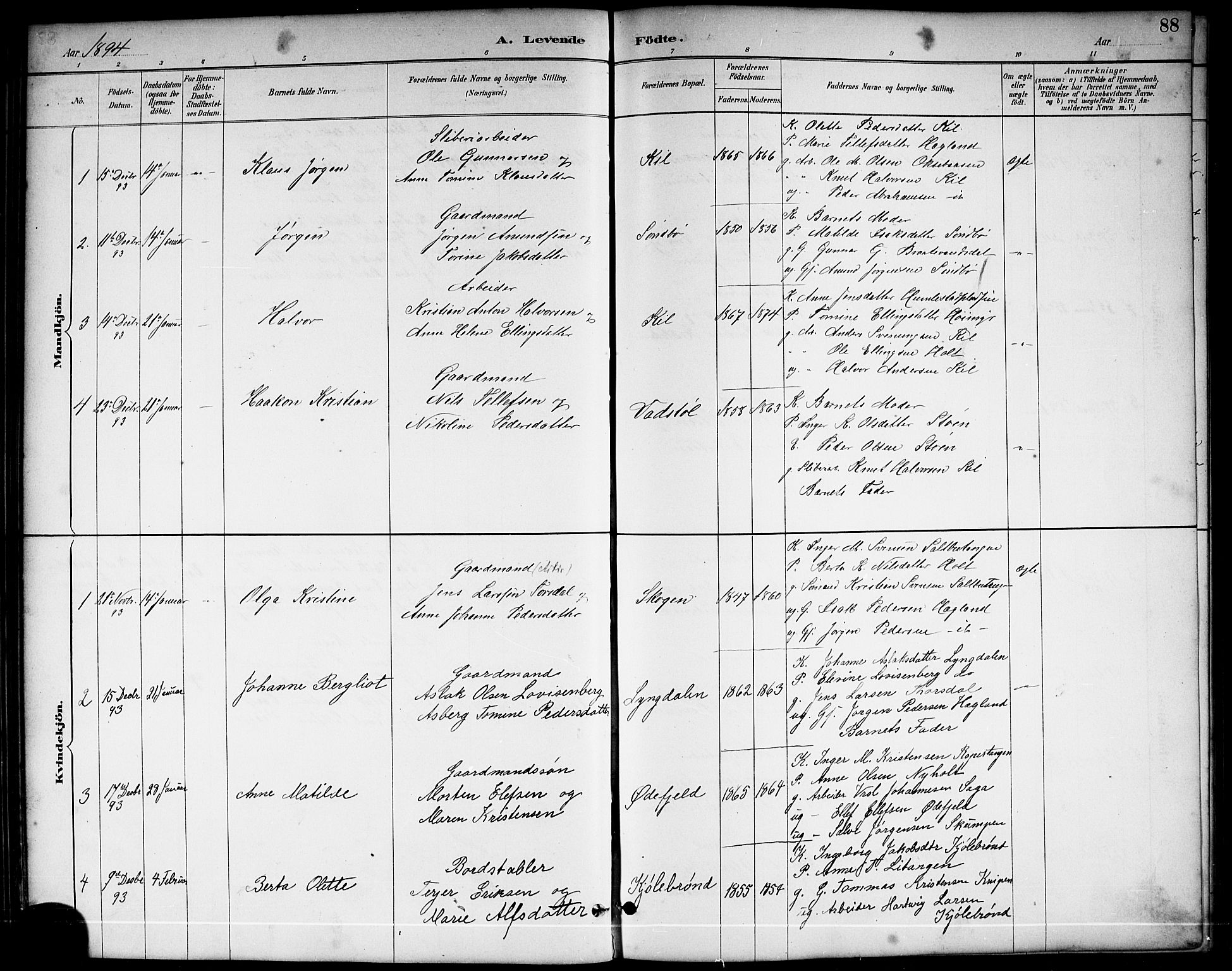 Sannidal kirkebøker, AV/SAKO-A-296/G/Ga/L0003: Parish register (copy) no. 3, 1887-1922, p. 88