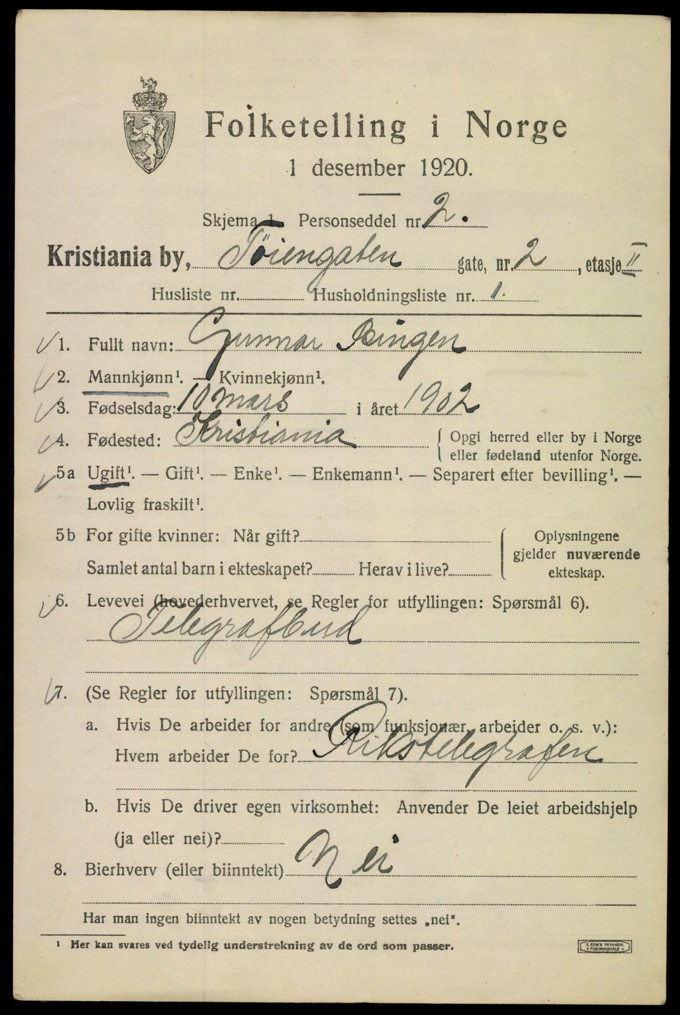 SAO, 1920 census for Kristiania, 1920, p. 604773