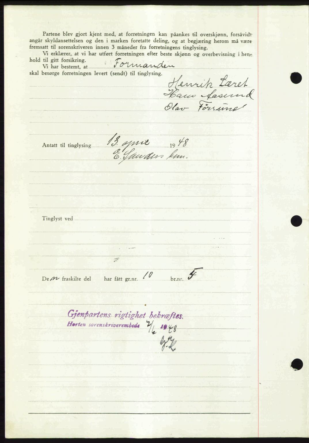 Horten sorenskriveri, AV/SAKO-A-133/G/Ga/Gaa/L0010: Mortgage book no. A-10, 1947-1948, Diary no: : 556/1948