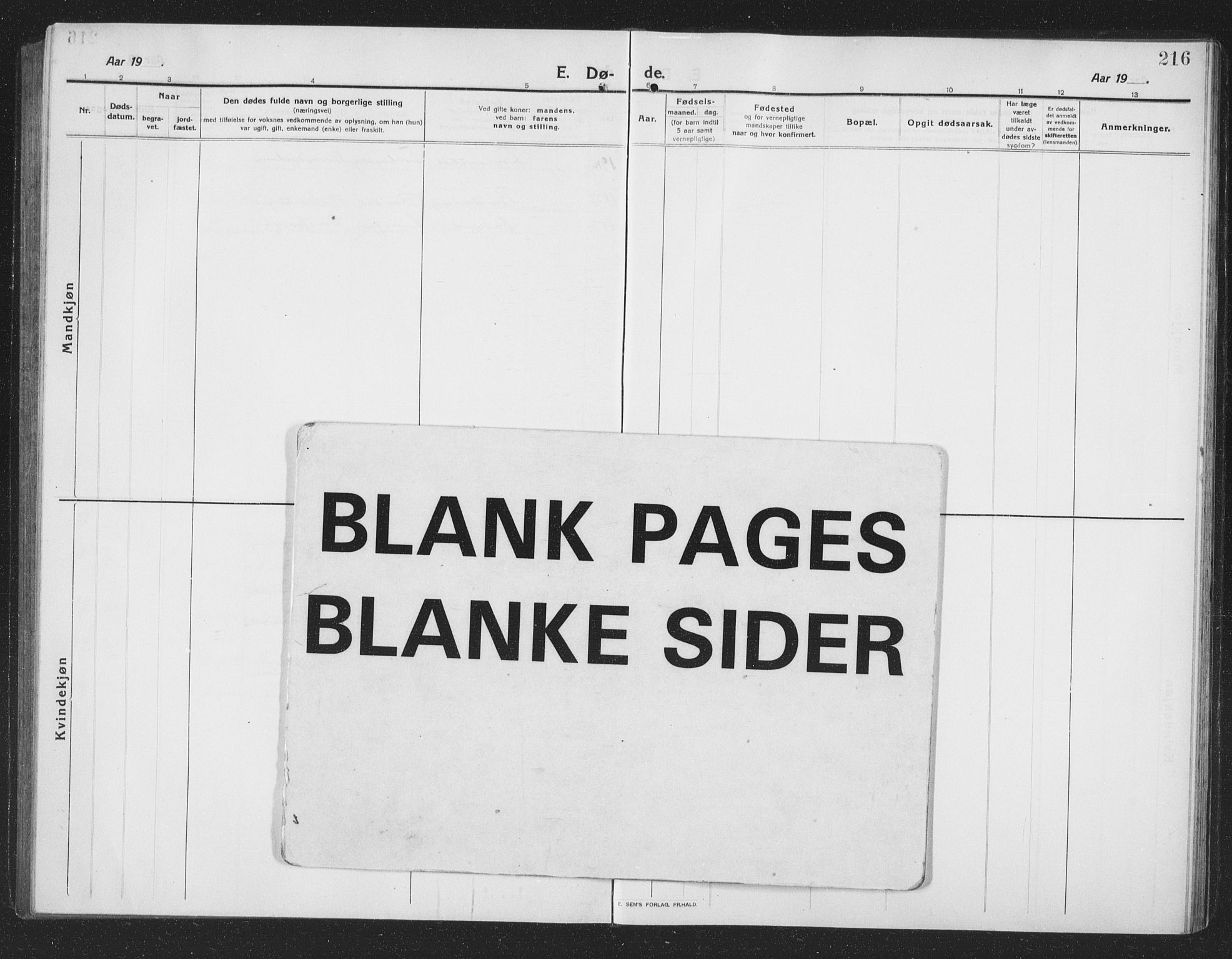 Ministerialprotokoller, klokkerbøker og fødselsregistre - Nordland, AV/SAT-A-1459/814/L0231: Parish register (copy) no. 814C04, 1912-1926, p. 216