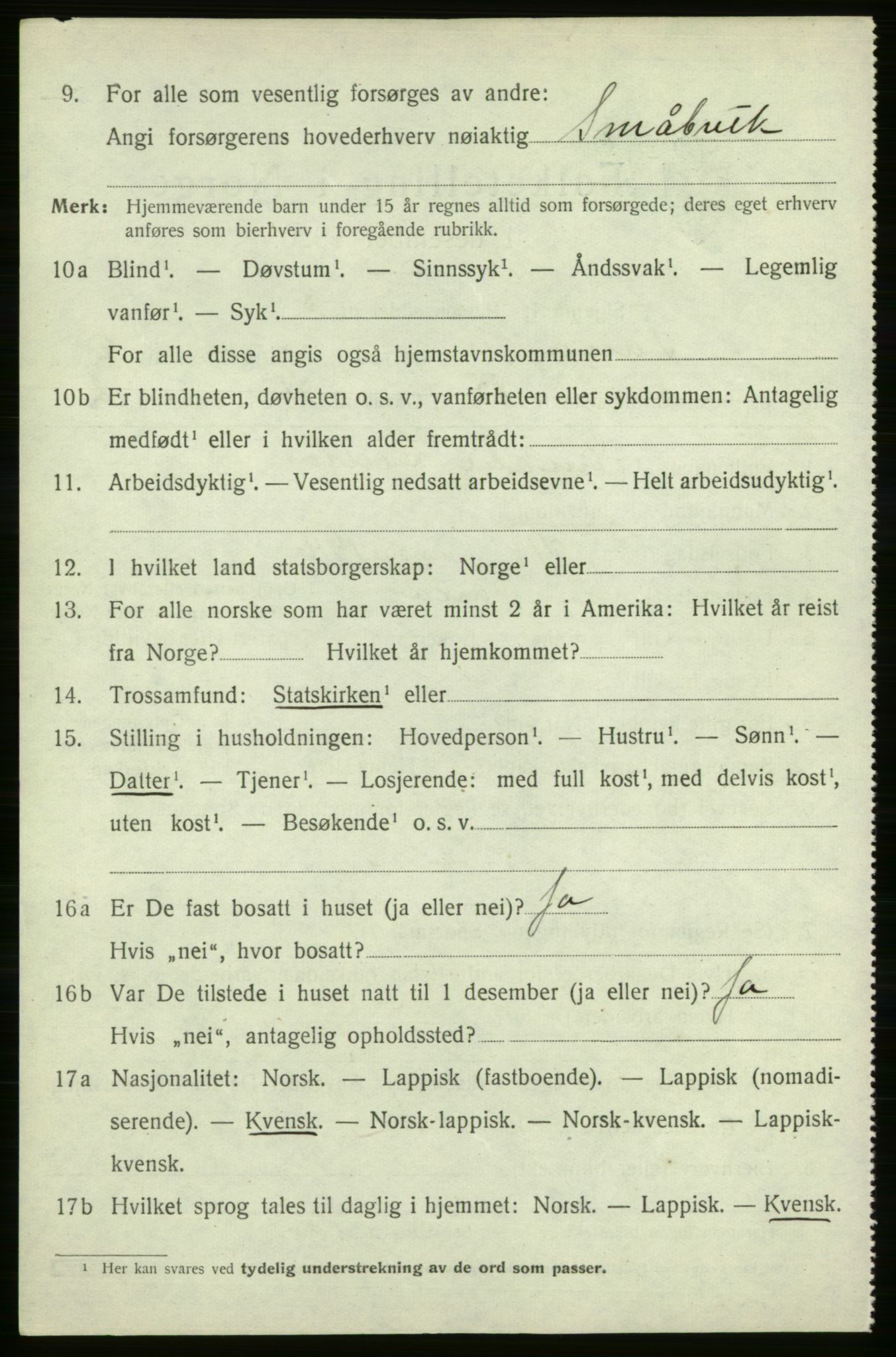 SATØ, 1920 census for Tana, 1920, p. 2345