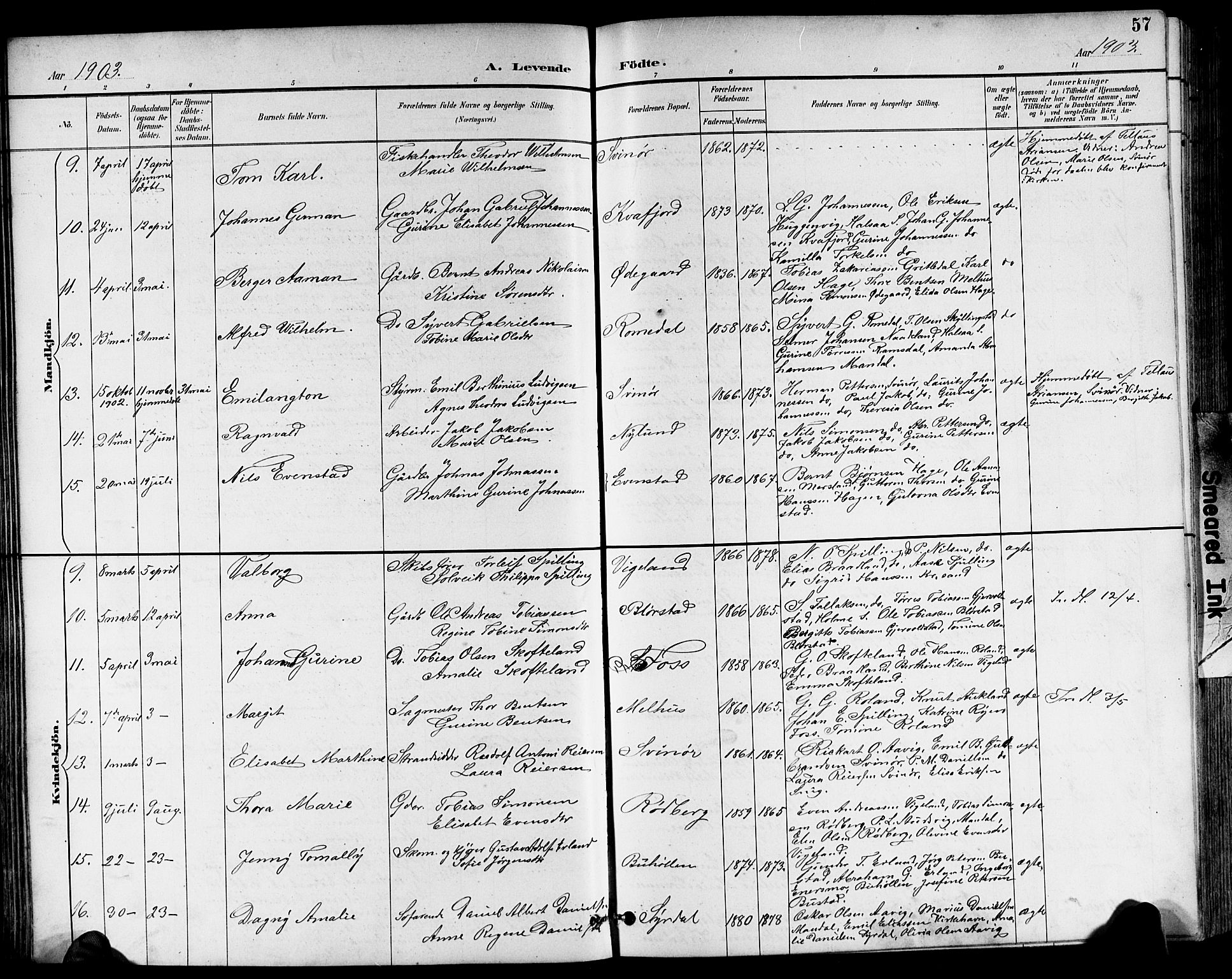 Sør-Audnedal sokneprestkontor, AV/SAK-1111-0039/F/Fb/Fbb/L0006: Parish register (copy) no. B 6, 1893-1915, p. 57