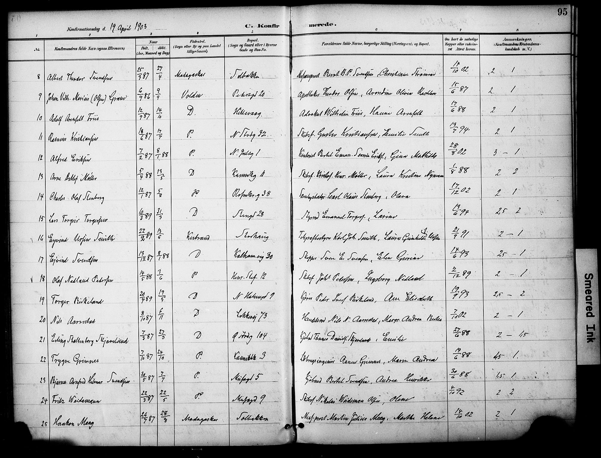 Domkirken sokneprestkontor, SAST/A-101812/001/30/30BA/L0031: Parish register (official) no. A 30, 1896-1916, p. 95