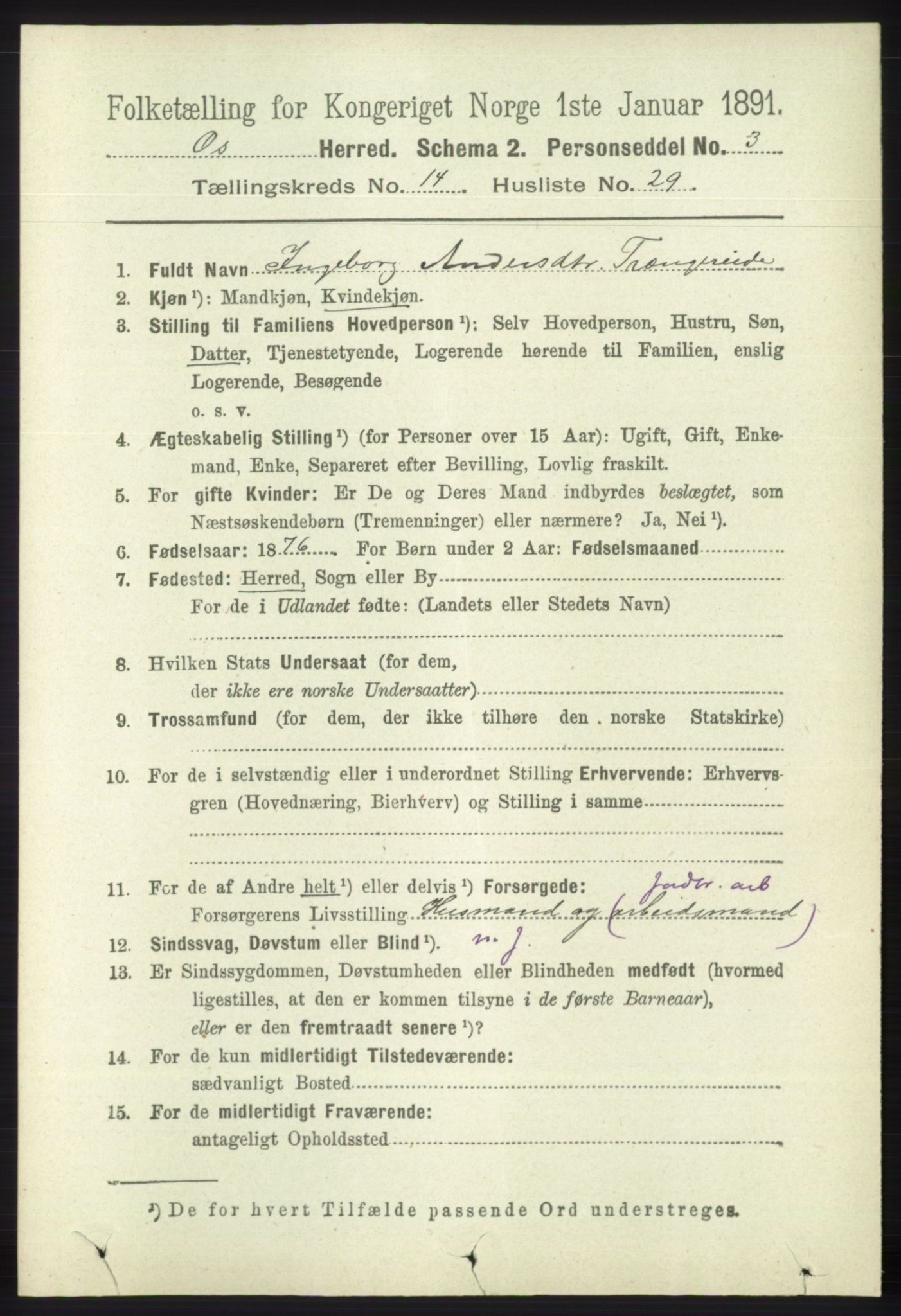 RA, 1891 census for 1243 Os, 1891, p. 3250