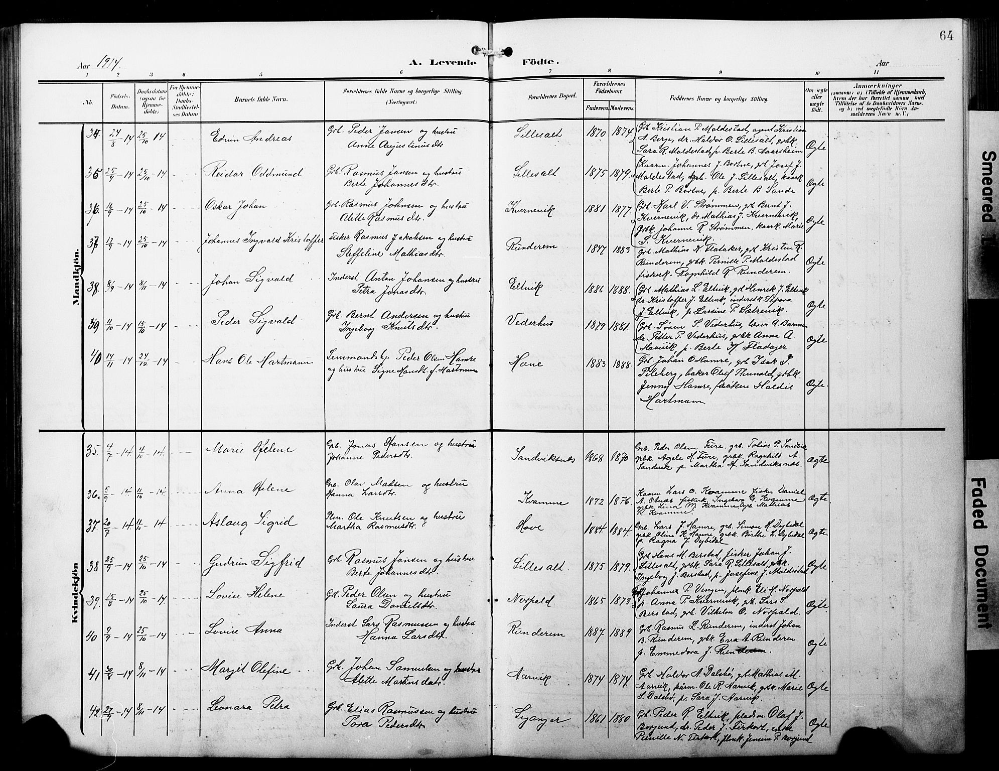Selje sokneprestembete, AV/SAB-A-99938/H/Ha/Hab/Habb: Parish register (copy) no. B 1, 1905-1923, p. 64