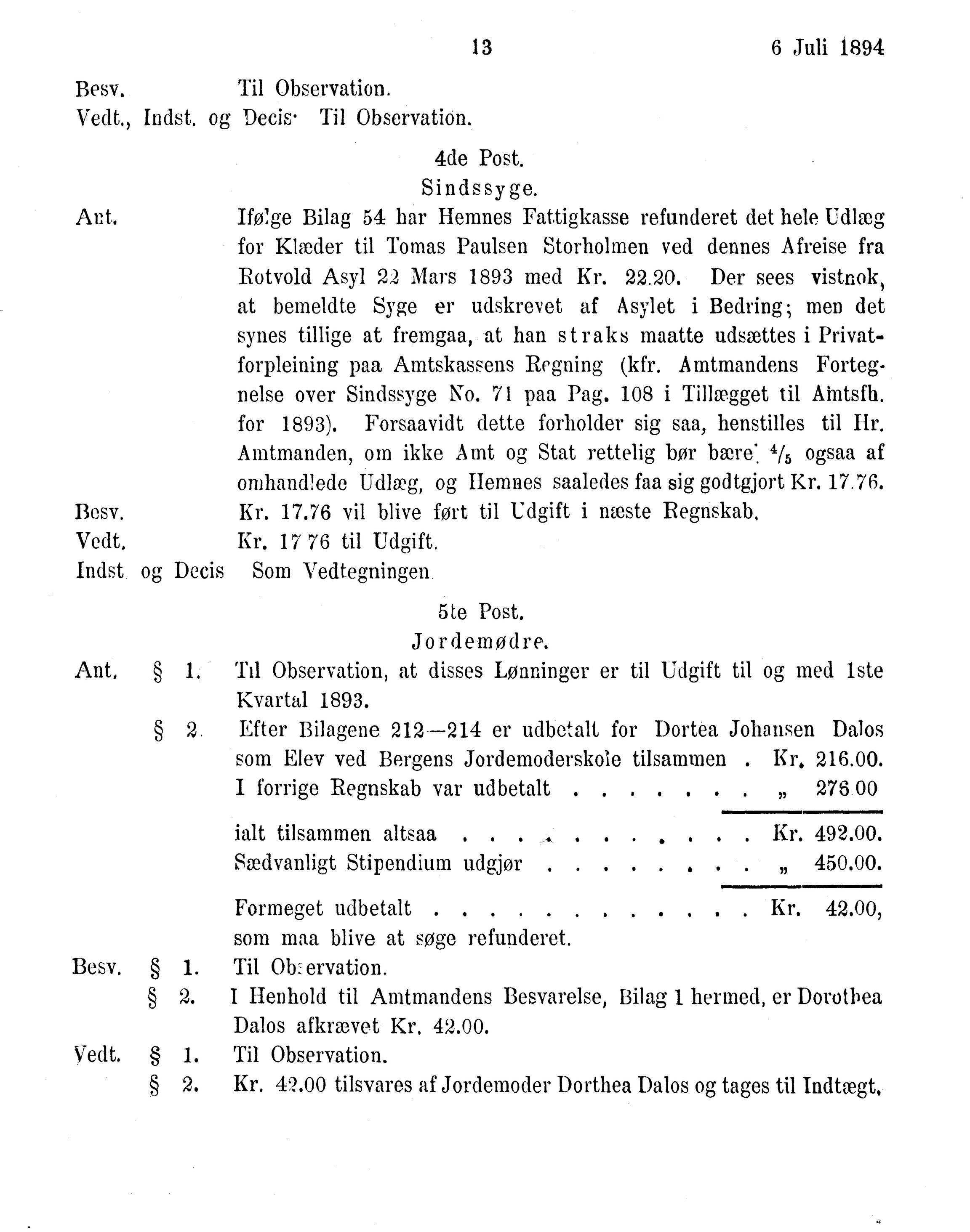 Nordland Fylkeskommune. Fylkestinget, AIN/NFK-17/176/A/Ac/L0017: Fylkestingsforhandlinger 1894, 1894