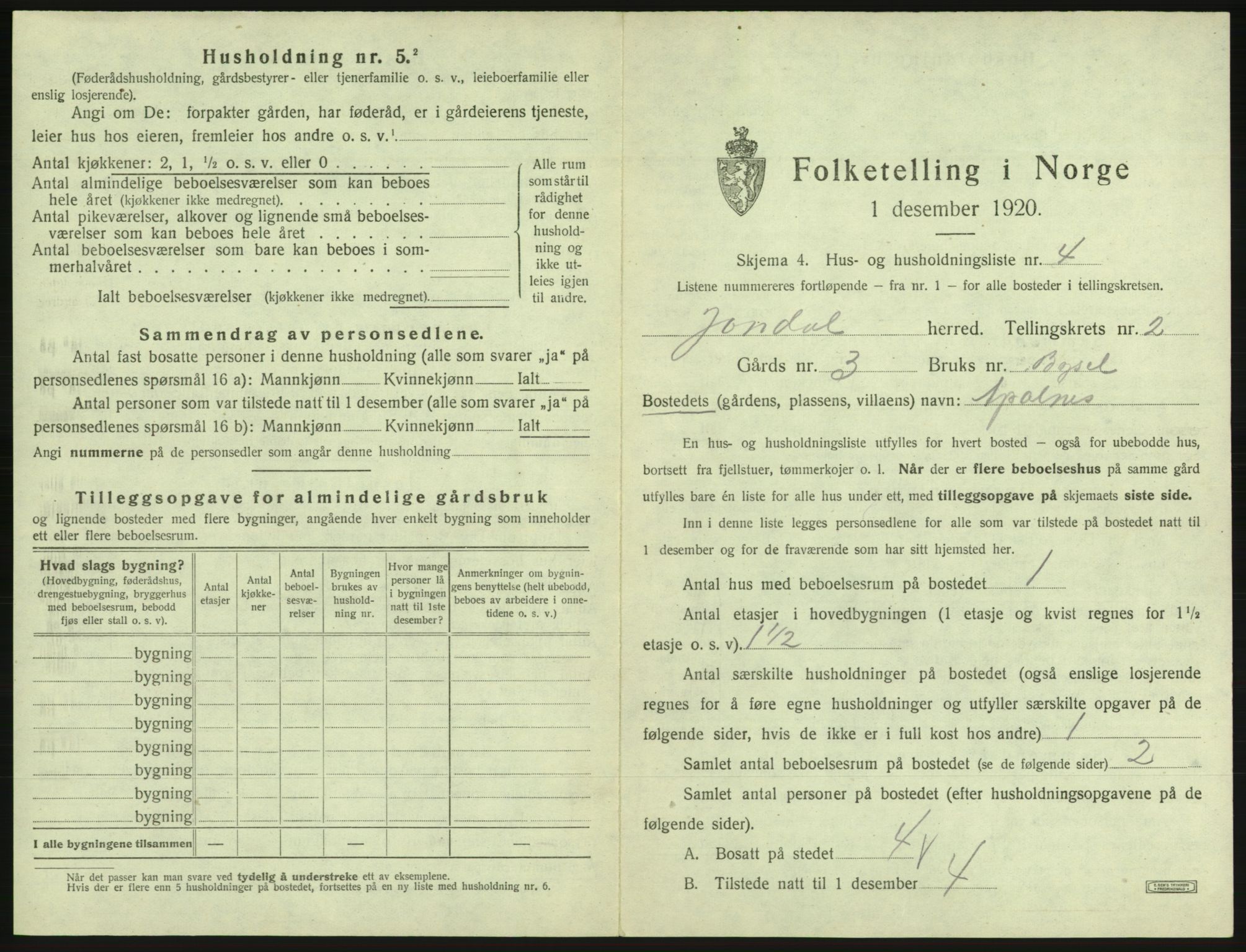 SAB, 1920 census for Jondal, 1920, p. 66