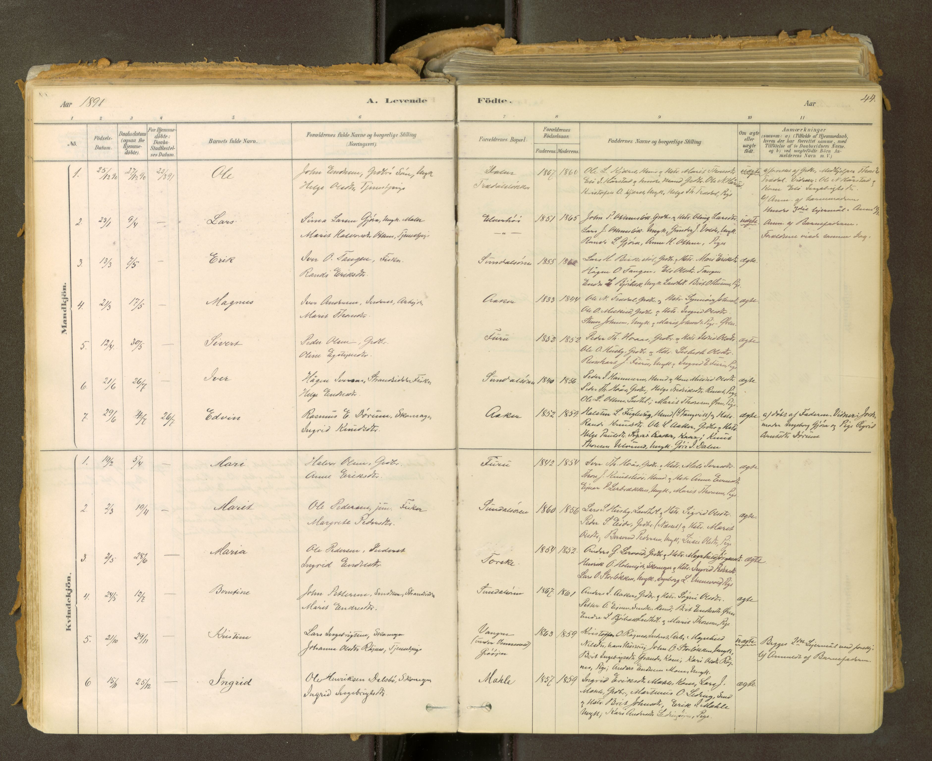 Sunndal sokneprestkontor, SAT/A-1085/1/I/I1/I1a: Parish register (official) no. 2, 1877-1914, p. 44