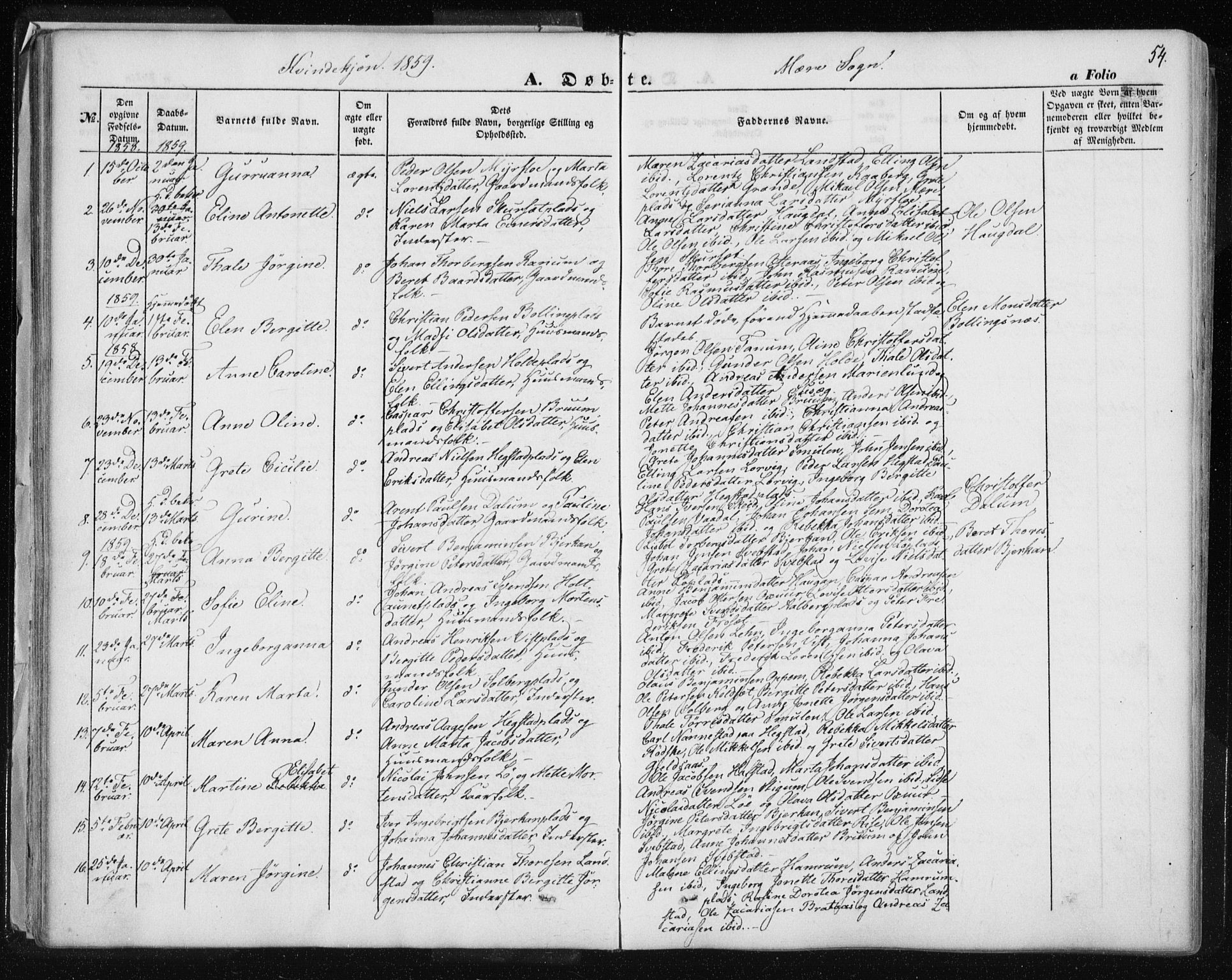 Ministerialprotokoller, klokkerbøker og fødselsregistre - Nord-Trøndelag, SAT/A-1458/735/L0342: Parish register (official) no. 735A07 /1, 1849-1862, p. 54
