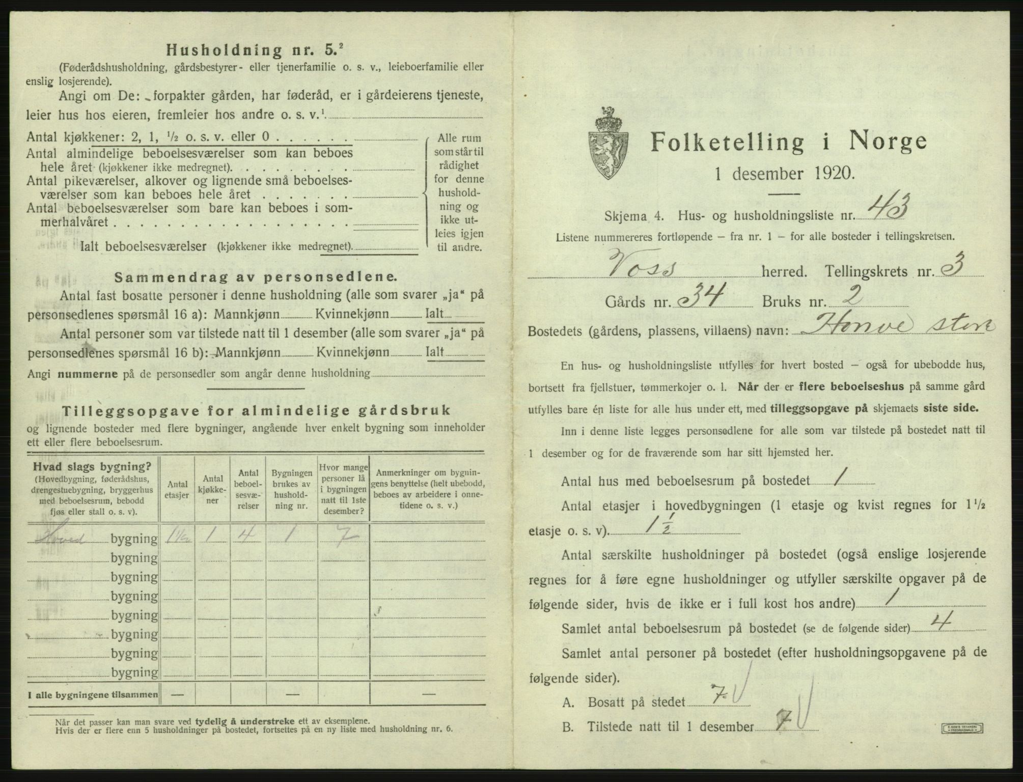 SAB, 1920 census for Voss, 1920, p. 391