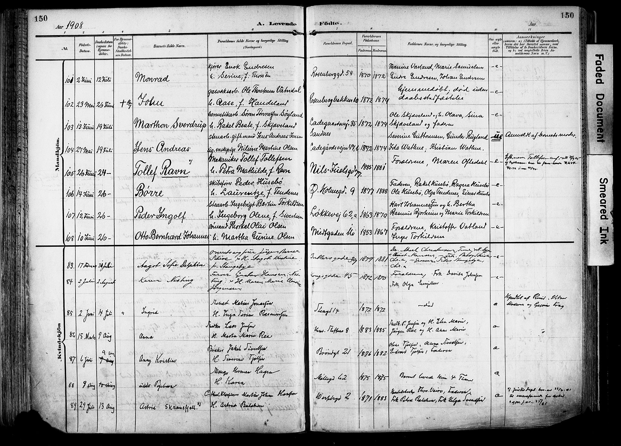 Domkirken sokneprestkontor, SAST/A-101812/001/30/30BA/L0033: Parish register (official) no. A 32, 1903-1915, p. 150