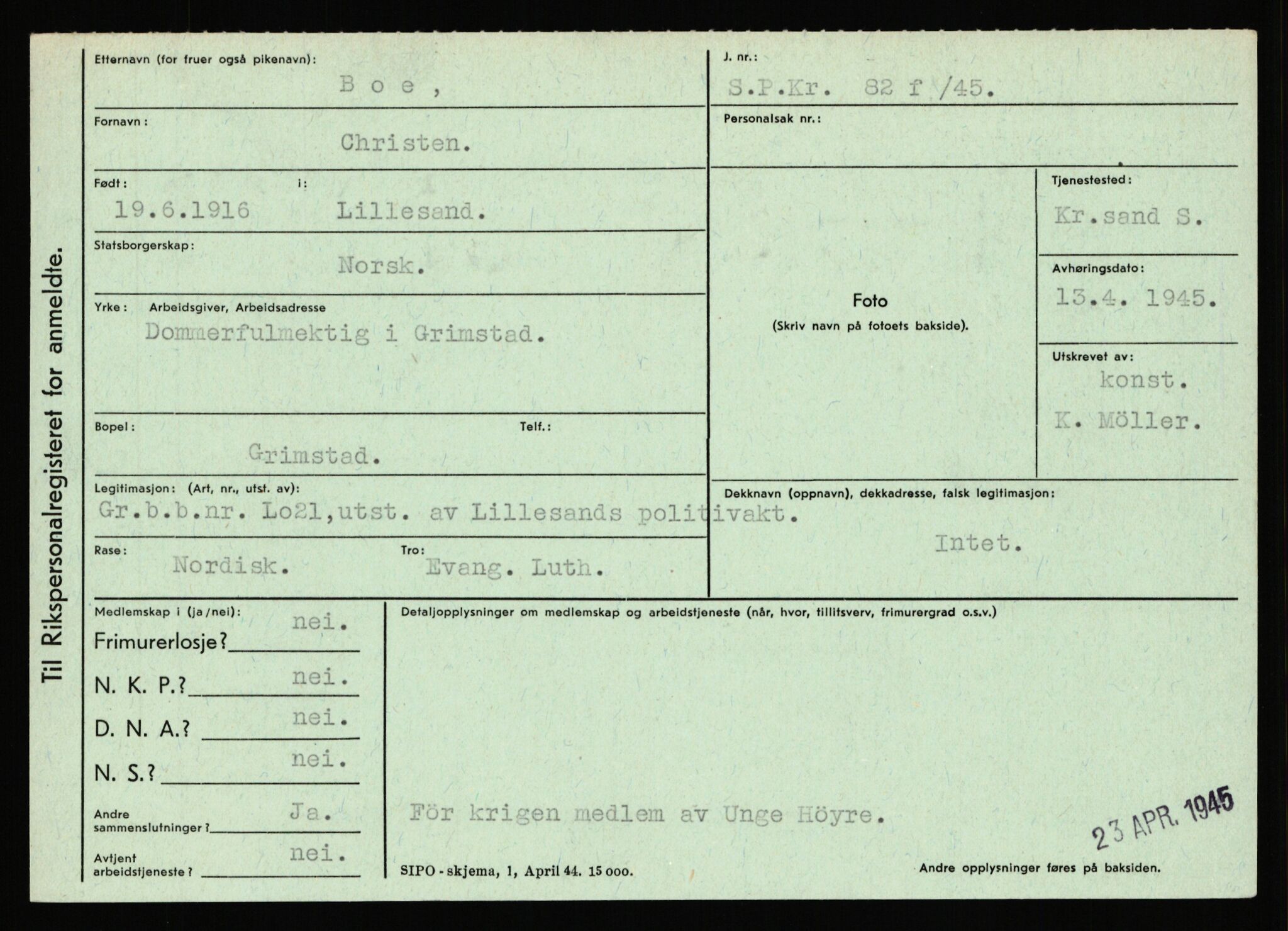 Statspolitiet - Hovedkontoret / Osloavdelingen, AV/RA-S-1329/C/Ca/L0002: Arneberg - Brand, 1943-1945, p. 4391