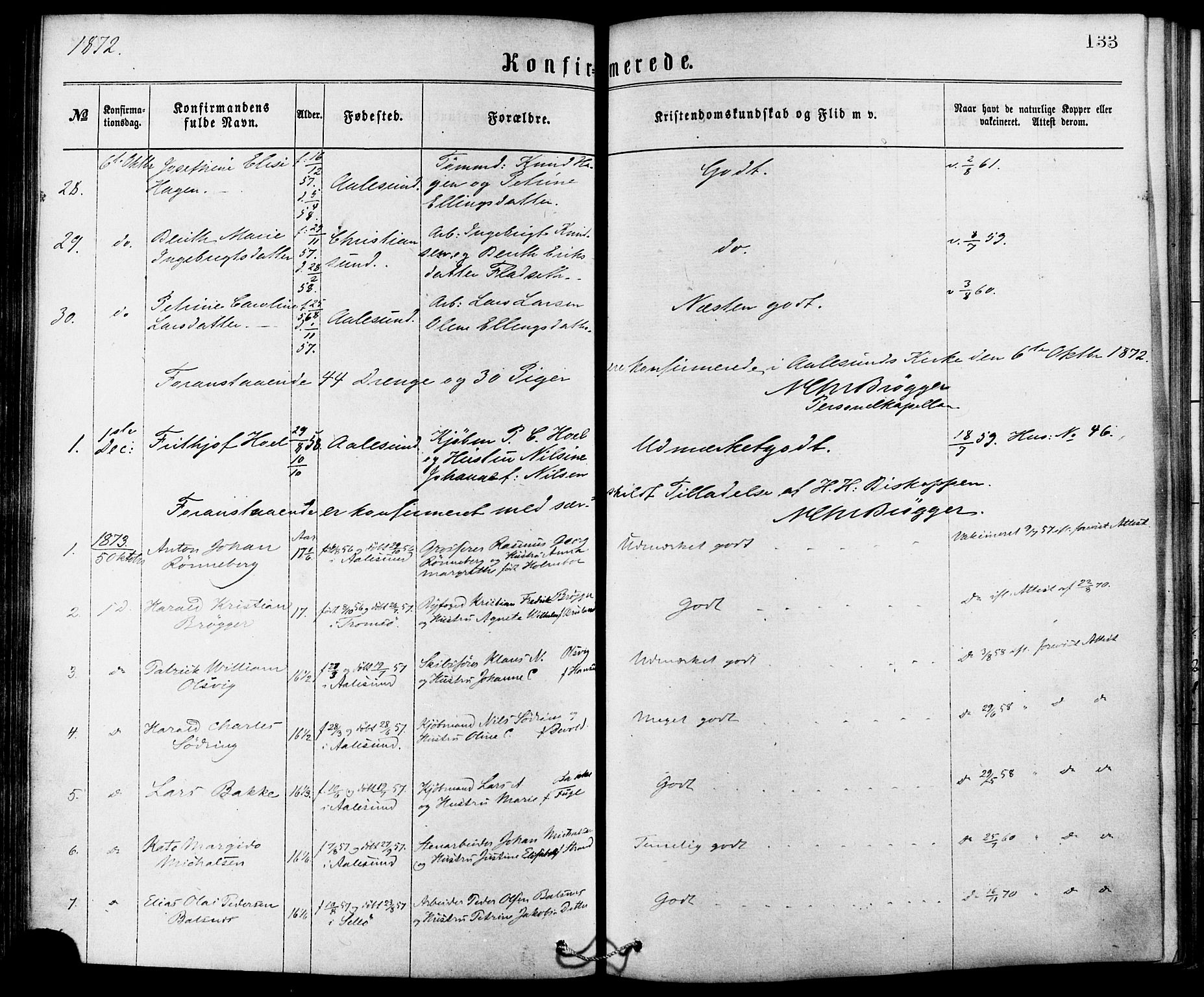 Ministerialprotokoller, klokkerbøker og fødselsregistre - Møre og Romsdal, SAT/A-1454/529/L0453: Parish register (official) no. 529A03, 1872-1877, p. 133