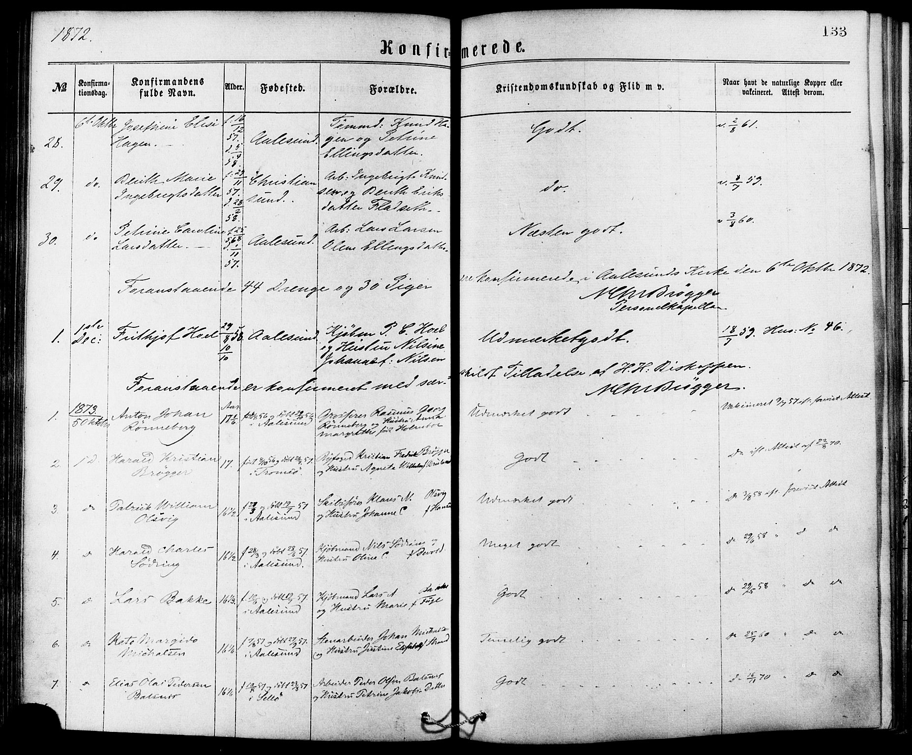 Ministerialprotokoller, klokkerbøker og fødselsregistre - Møre og Romsdal, AV/SAT-A-1454/529/L0453: Parish register (official) no. 529A03, 1872-1877, p. 133