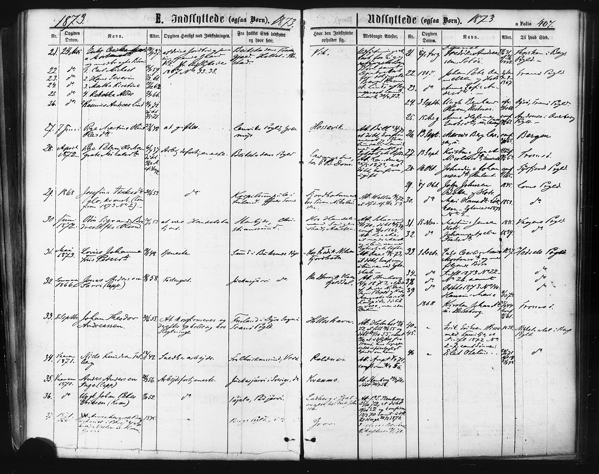 Ibestad sokneprestembete, SATØ/S-0077/H/Ha/Haa/L0010kirke: Parish register (official) no. 10, 1869-1879, p. 407