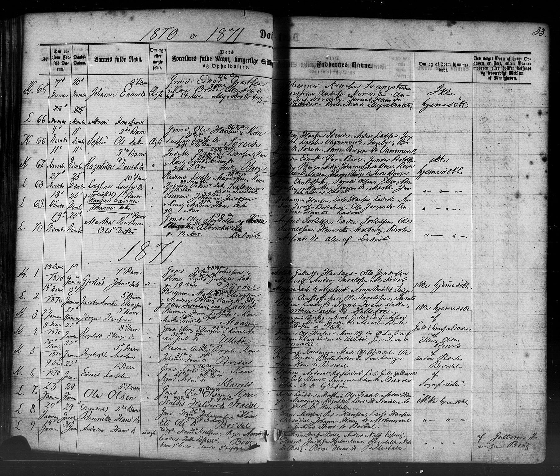 Lavik sokneprestembete, AV/SAB-A-80901: Parish register (official) no. A 4, 1864-1881, p. 33