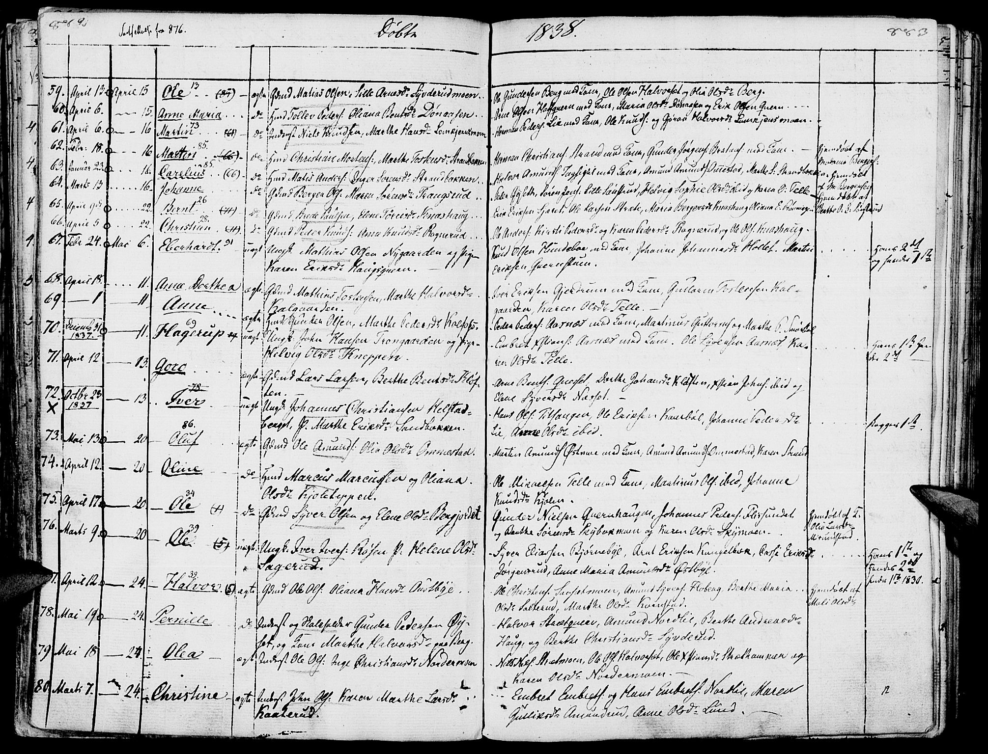 Hof prestekontor, SAH/PREST-038/H/Ha/Haa/L0006: Parish register (official) no. 6, 1822-1841, p. 882-883