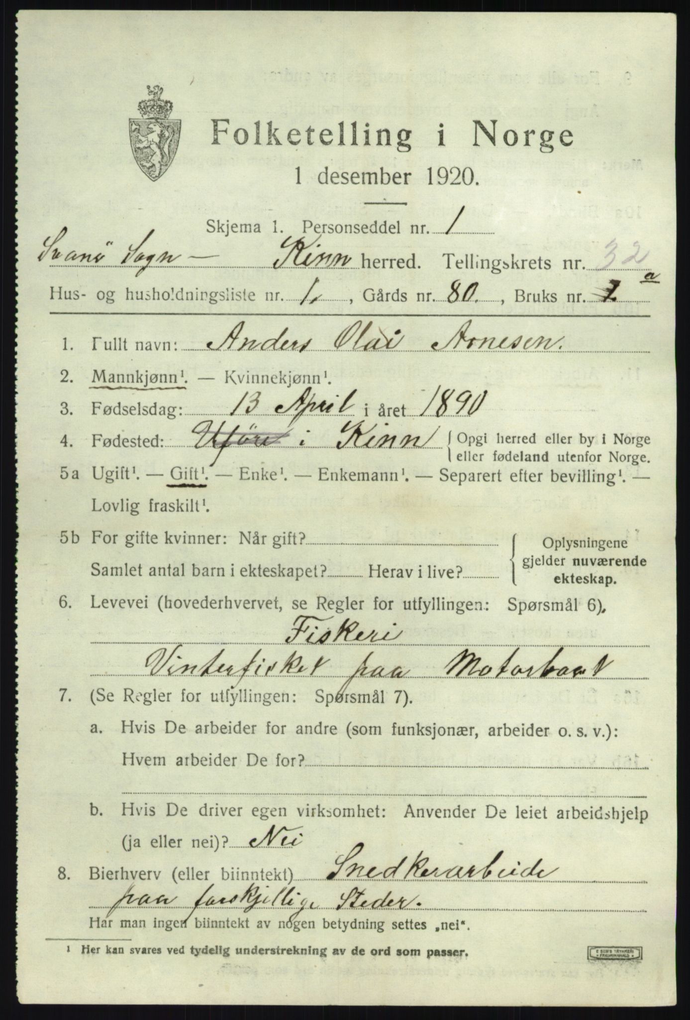 SAB, 1920 census for Kinn, 1920, p. 10721