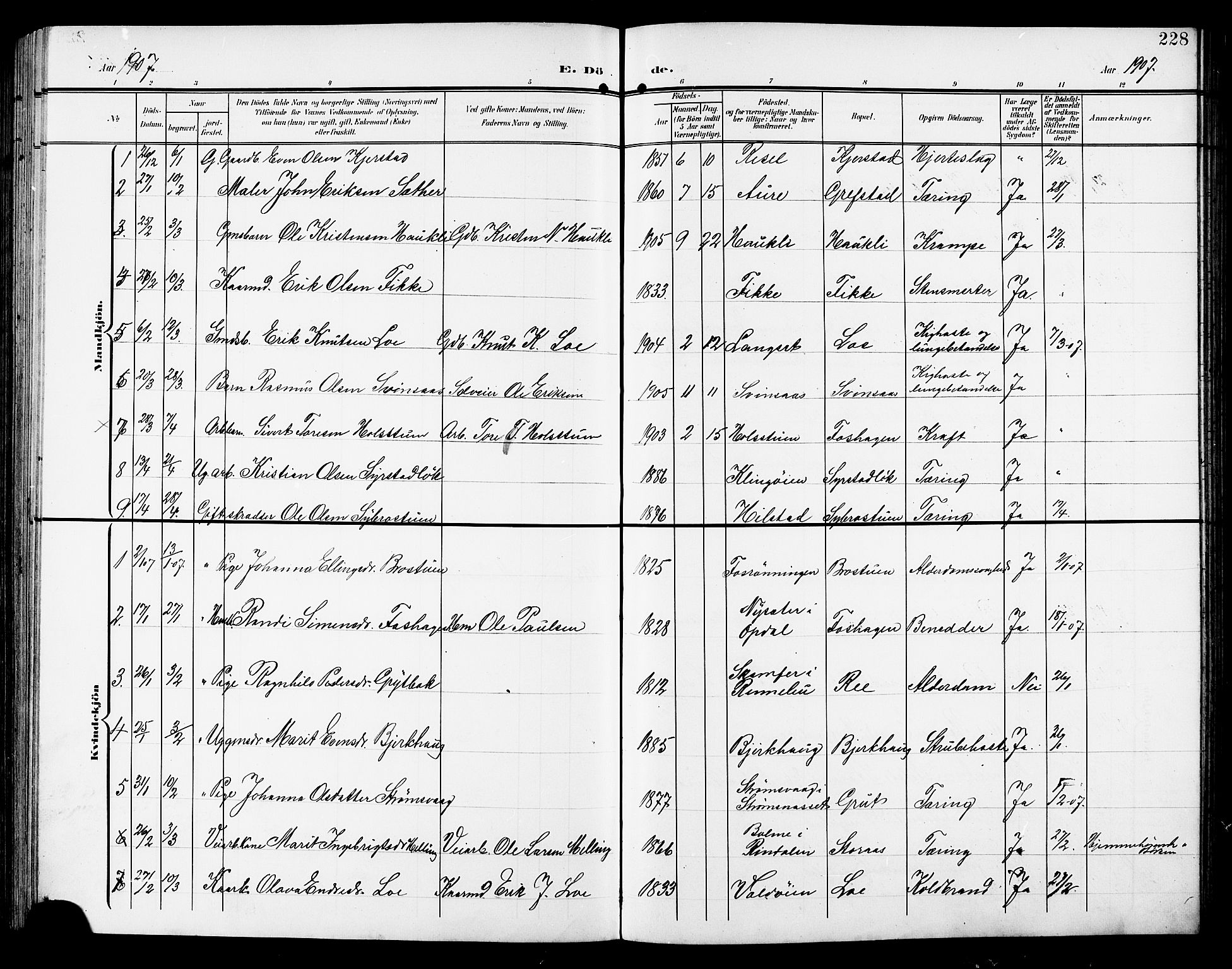 Ministerialprotokoller, klokkerbøker og fødselsregistre - Sør-Trøndelag, SAT/A-1456/672/L0864: Parish register (copy) no. 672C03, 1902-1914, p. 228