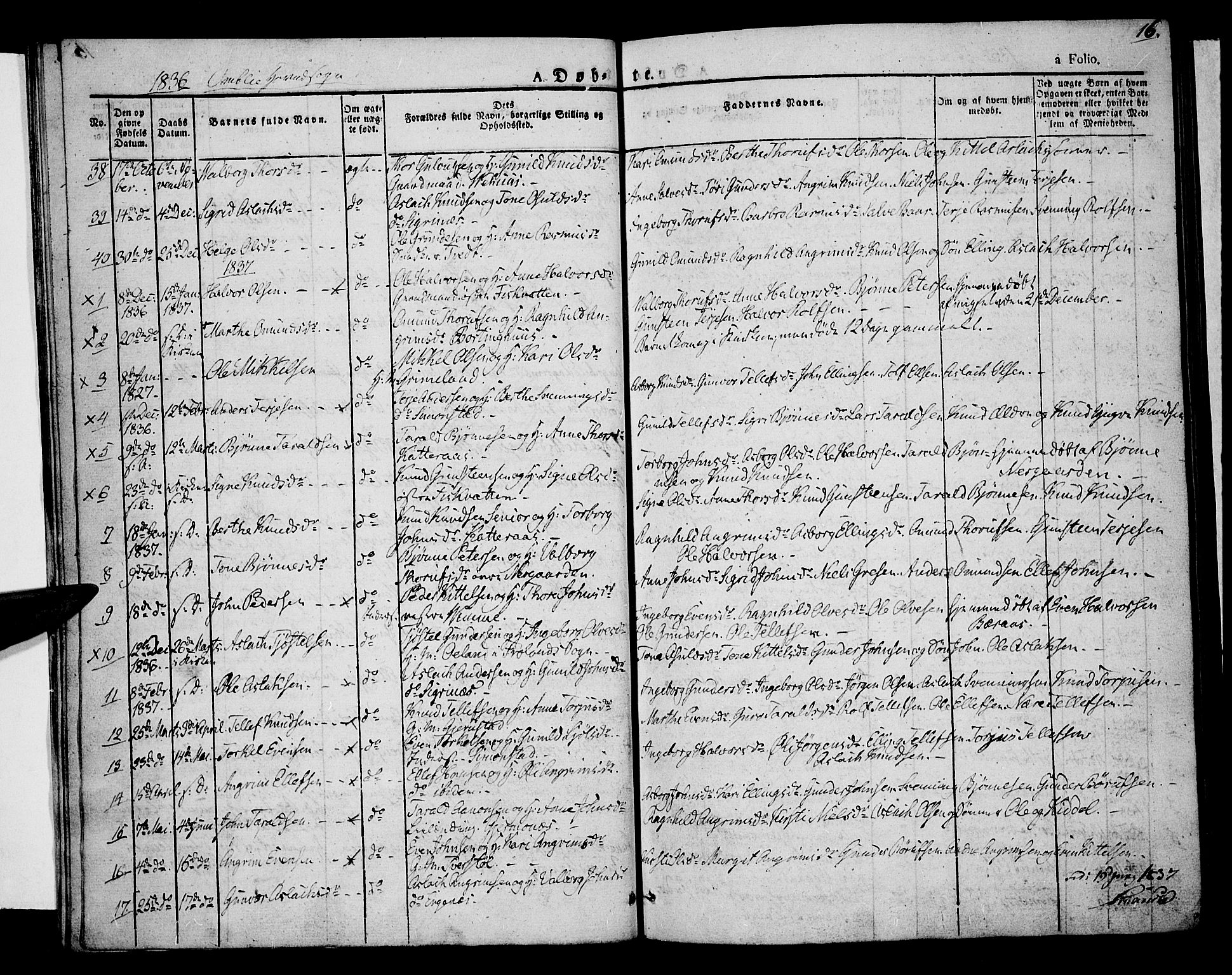 Åmli sokneprestkontor, SAK/1111-0050/F/Fa/Fac/L0007: Parish register (official) no. A 7 /1, 1829-1851, p. 16