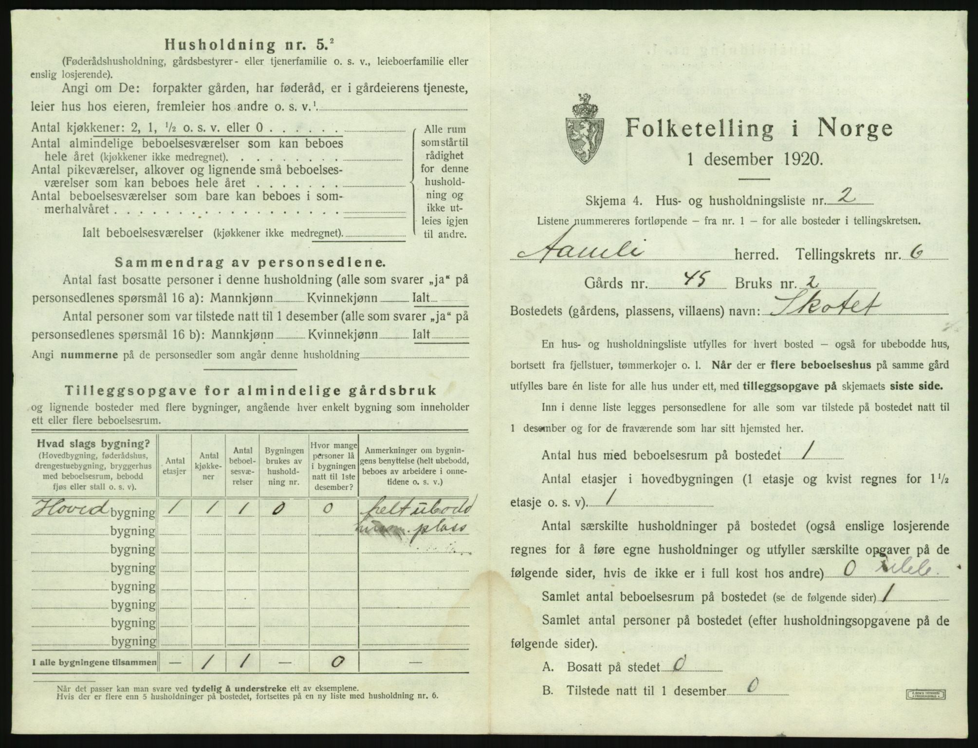 SAK, 1920 census for Åmli, 1920, p. 371