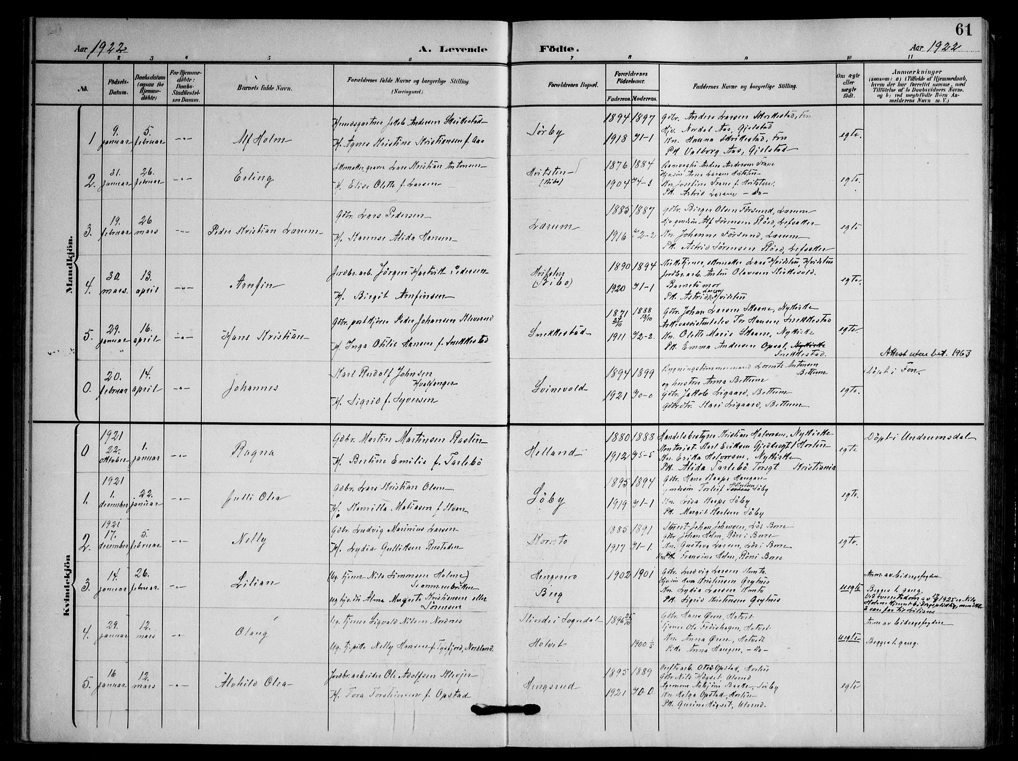 Våle kirkebøker, SAKO/A-334/F/Fa/L0012: Parish register (official) no. I 12, 1907-1934, p. 61