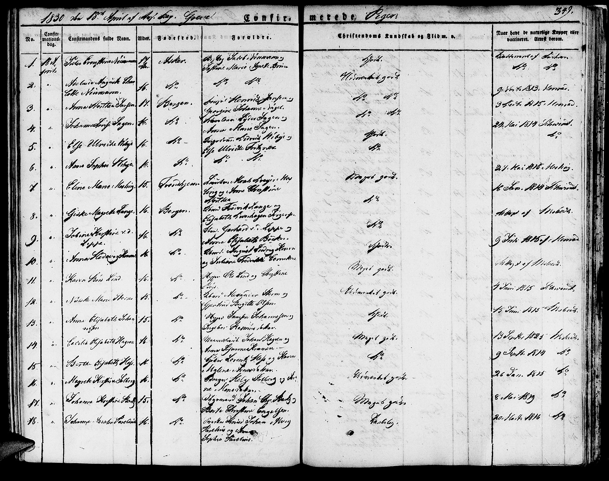 Domkirken sokneprestembete, SAB/A-74801/H/Haa/L0012: Parish register (official) no. A 12, 1821-1840, p. 349