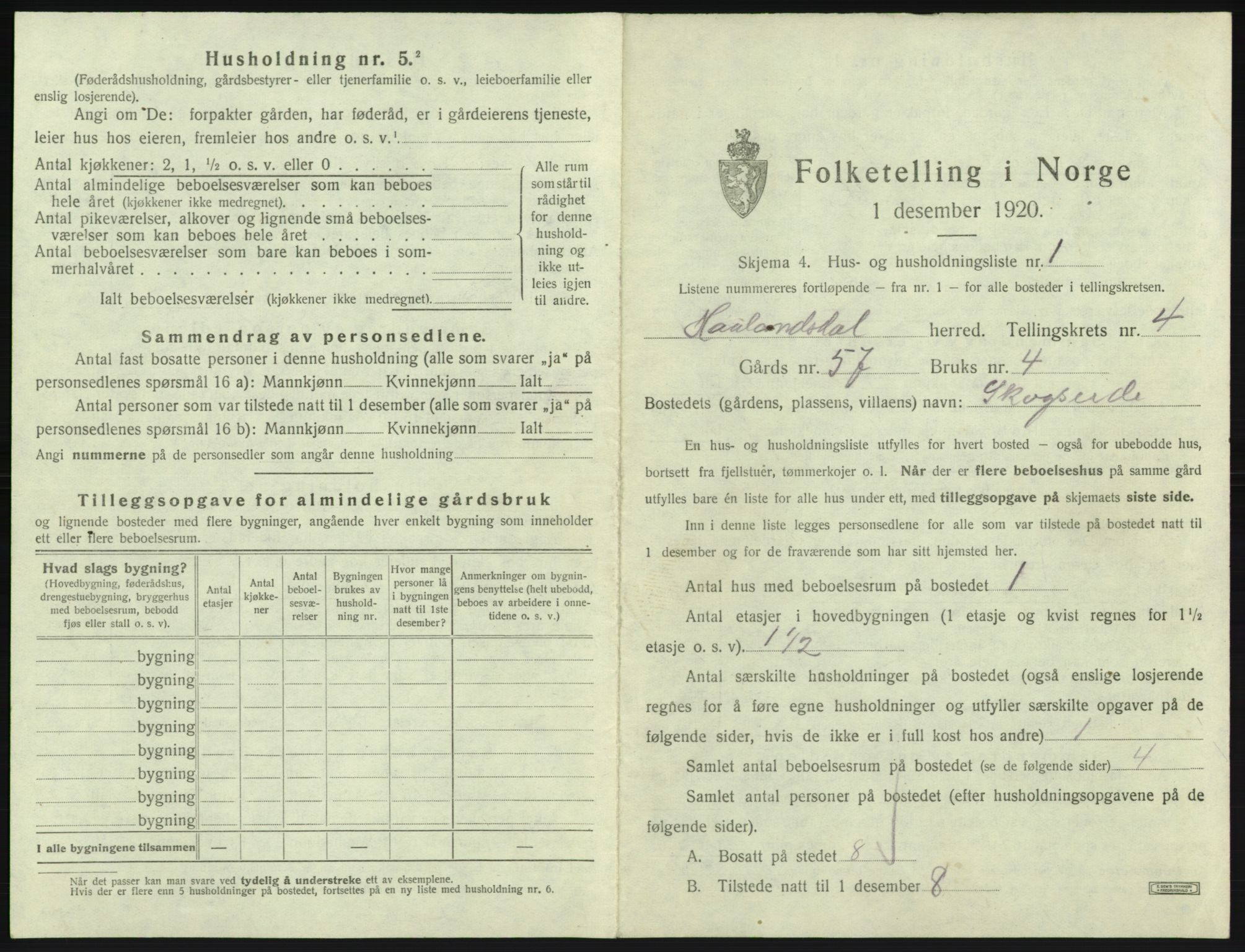 SAB, 1920 census for Hålandsdal, 1920, p. 122
