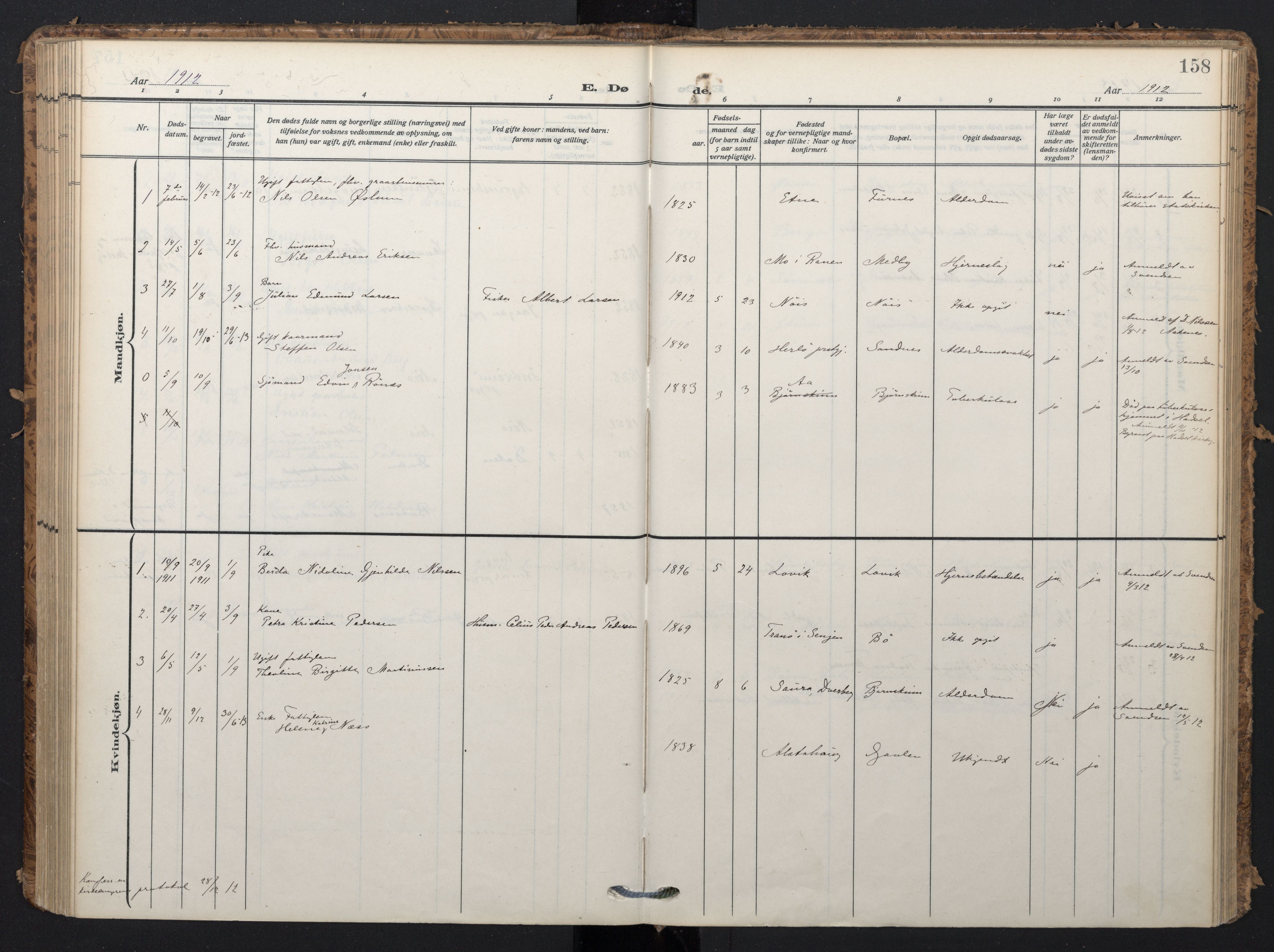 Ministerialprotokoller, klokkerbøker og fødselsregistre - Nordland, SAT/A-1459/898/L1423: Parish register (official) no. 898A03, 1909-1928, p. 158