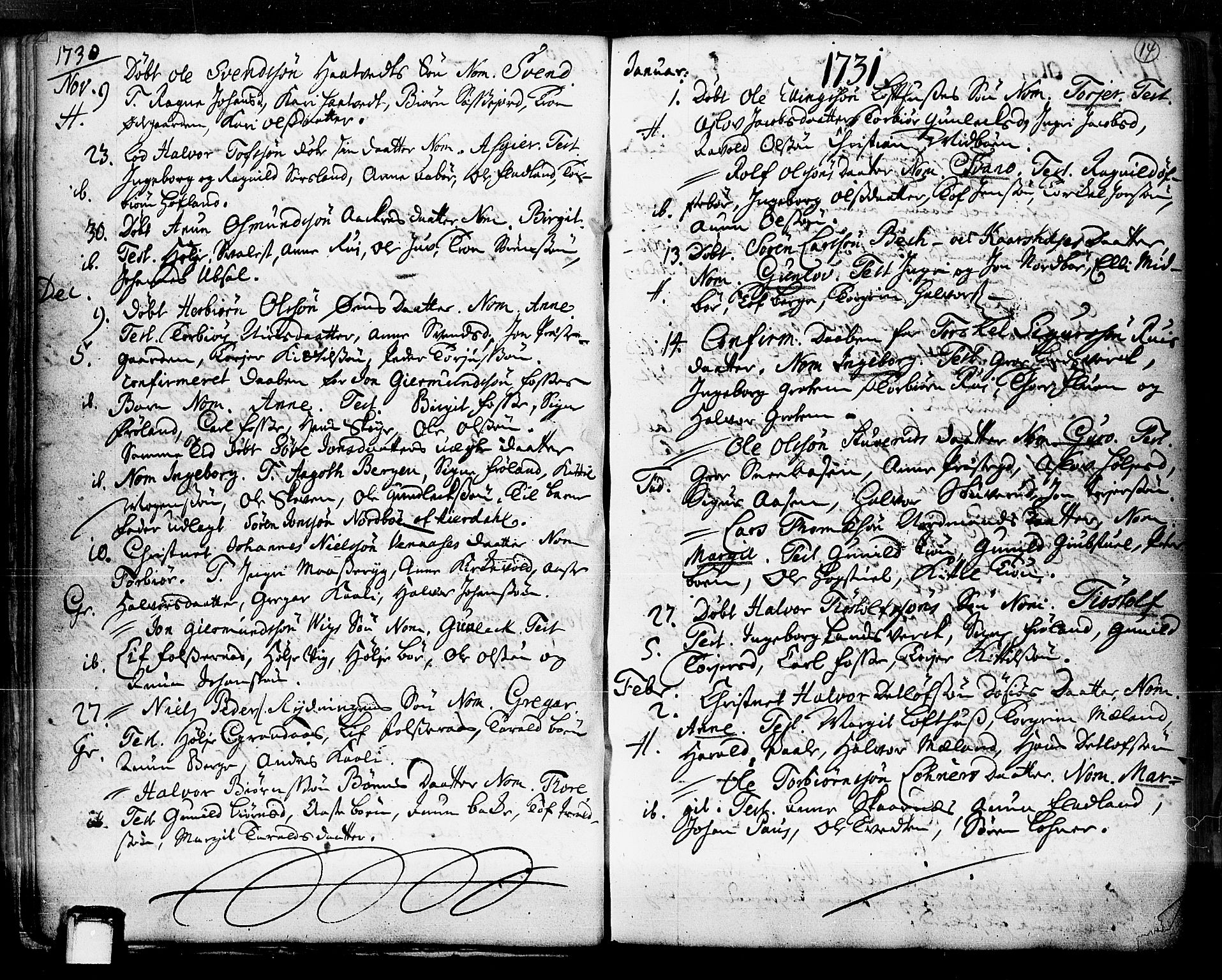 Hjartdal kirkebøker, SAKO/A-270/F/Fa/L0003: Parish register (official) no. I 3, 1727-1775, p. 14