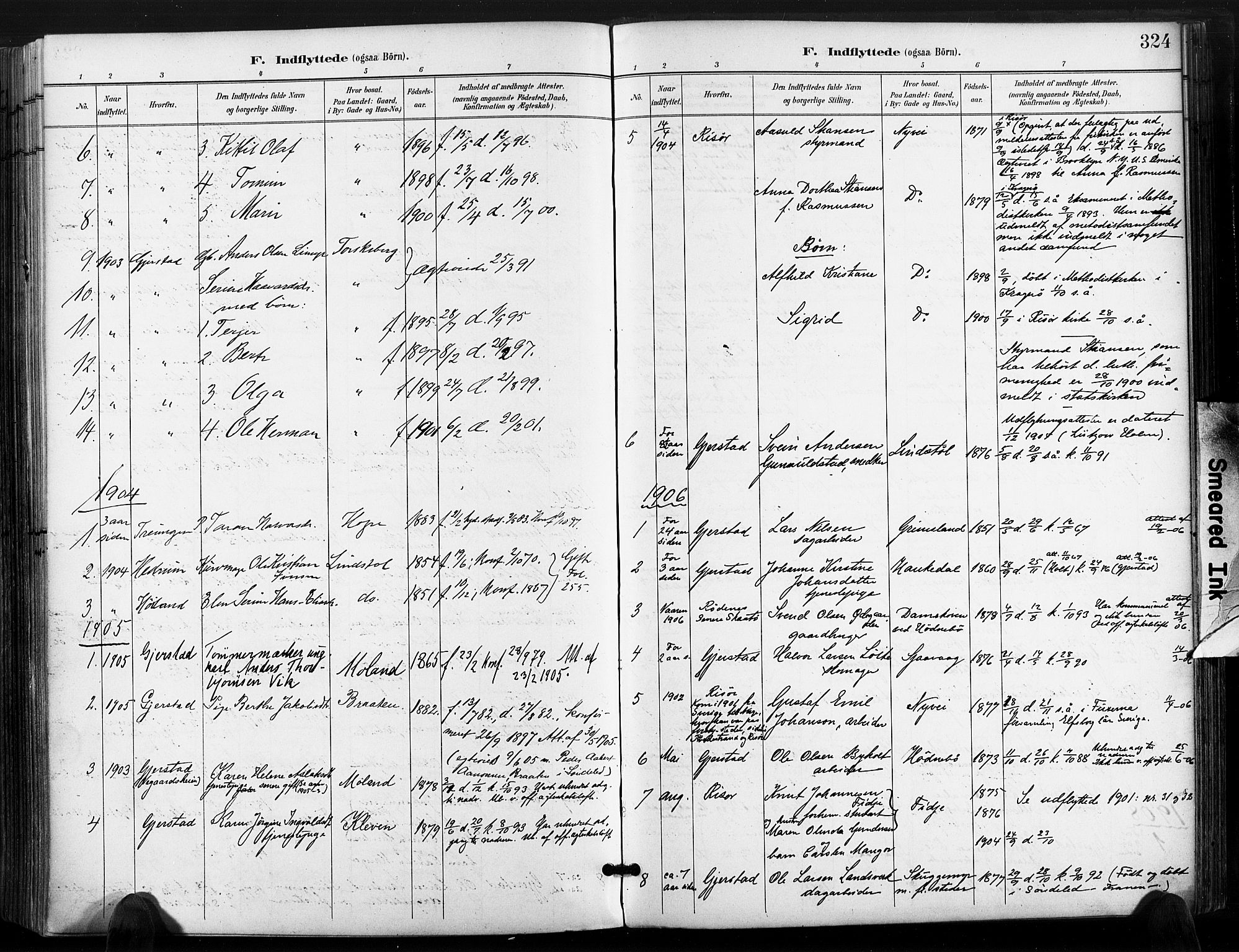 Søndeled sokneprestkontor, AV/SAK-1111-0038/F/Fa/L0006: Parish register (official) no. A 6, 1900-1922, p. 324