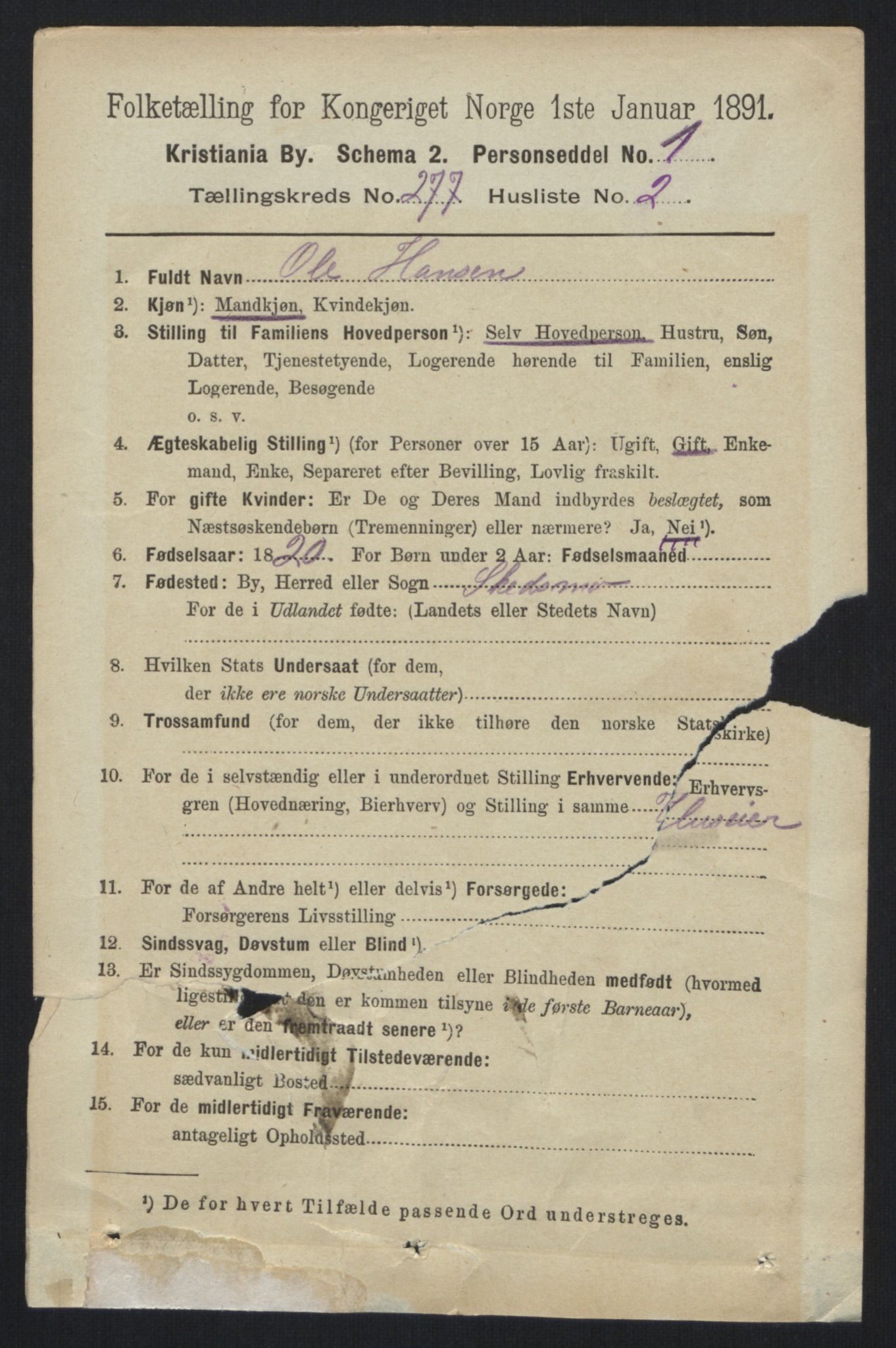 RA, 1891 census for 0301 Kristiania, 1891, p. 168087