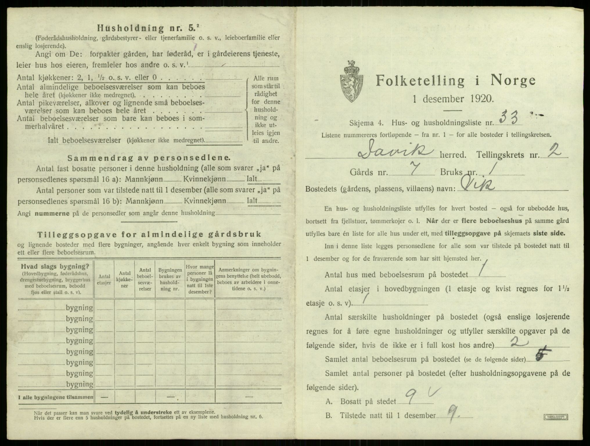 SAB, 1920 census for Davik, 1920, p. 138