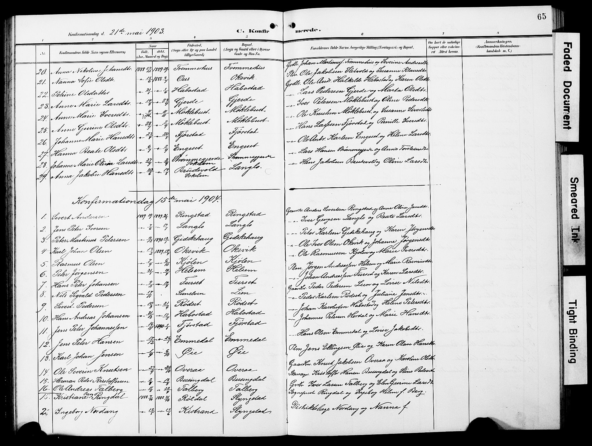 Ministerialprotokoller, klokkerbøker og fødselsregistre - Møre og Romsdal, AV/SAT-A-1454/520/L0293: Parish register (copy) no. 520C05, 1902-1923, p. 65