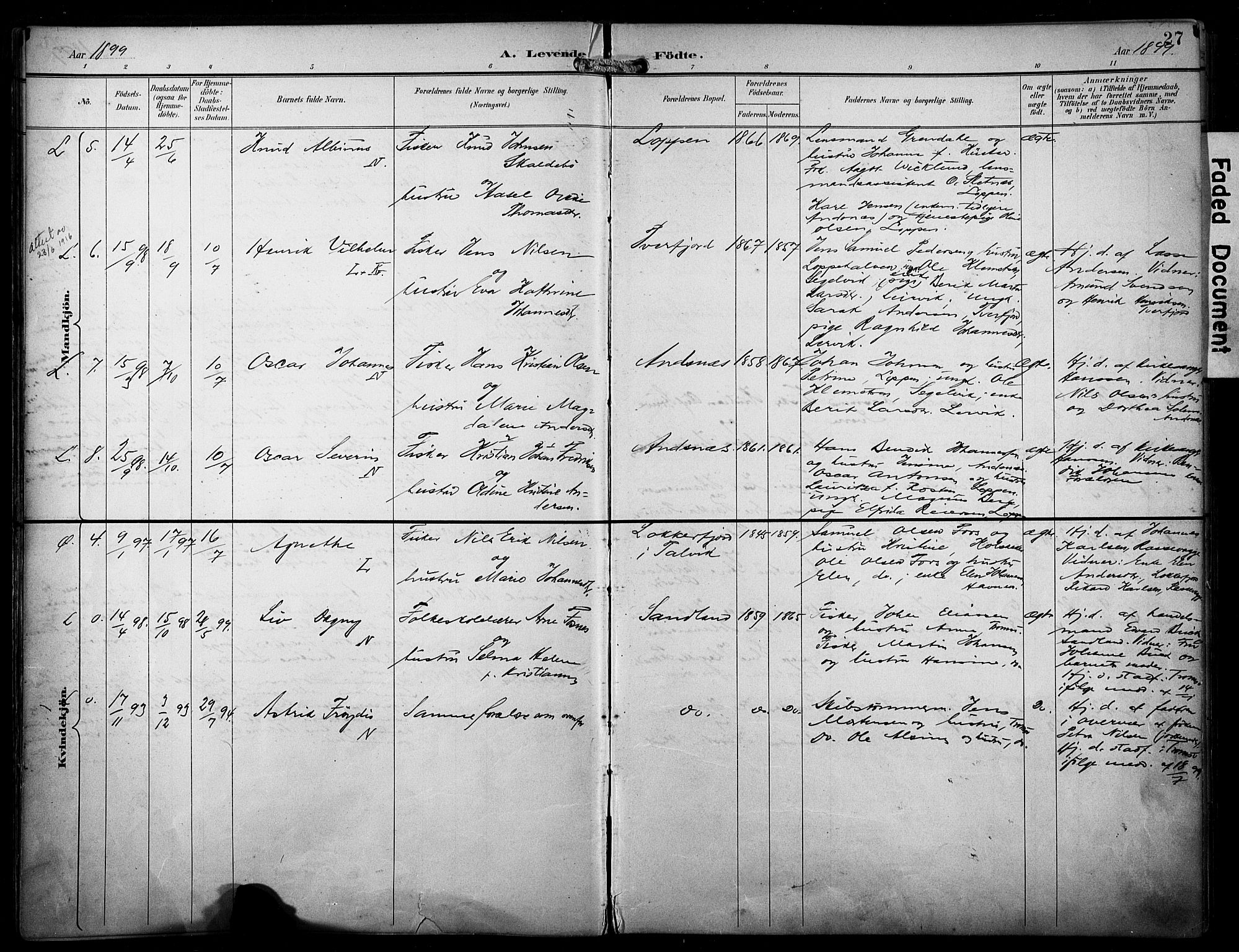 Loppa sokneprestkontor, AV/SATØ-S-1339/H/Ha/L0009kirke: Parish register (official) no. 9, 1895-1909, p. 27