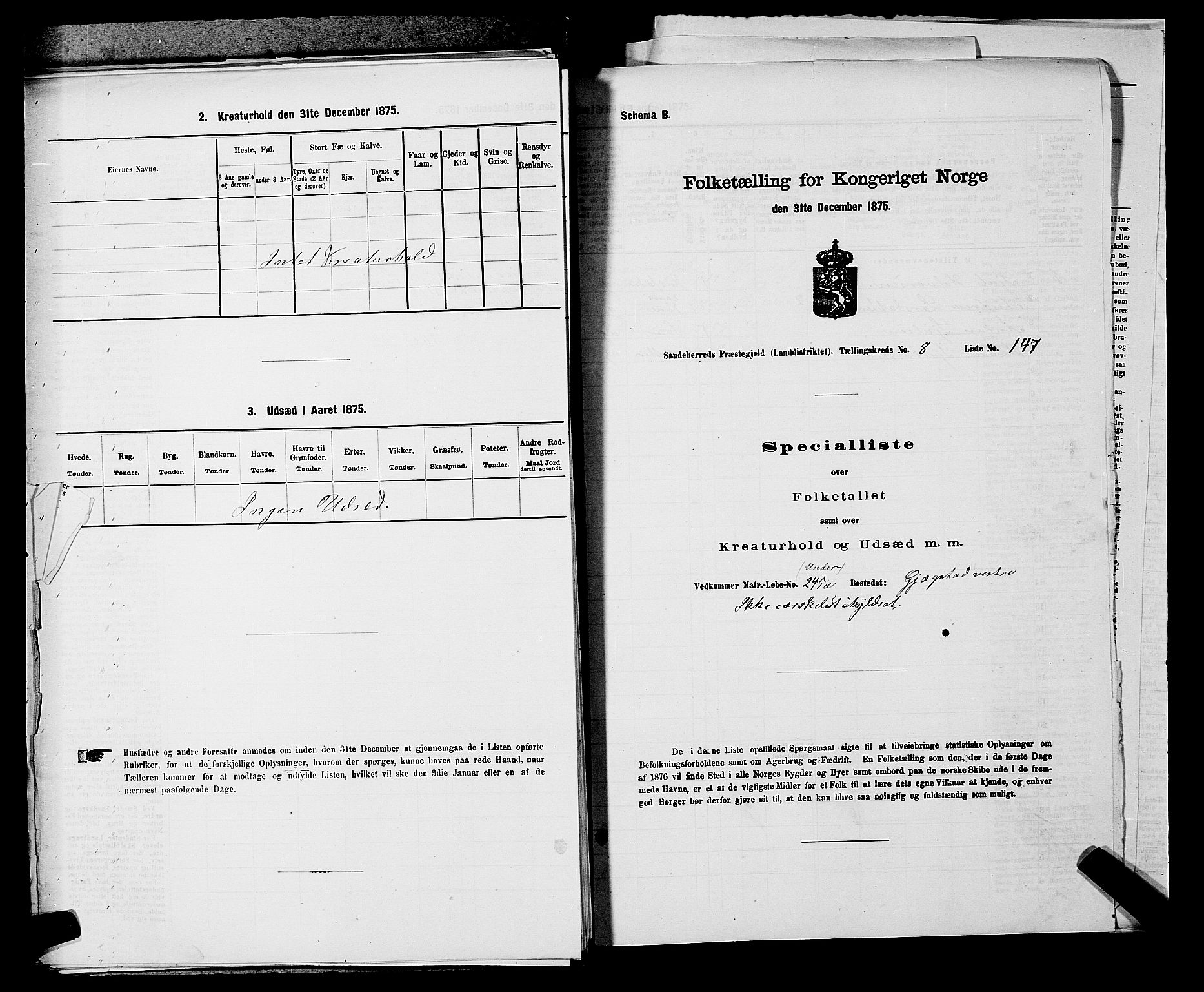 SAKO, 1875 census for 0724L Sandeherred/Sandeherred, 1875, p. 2092