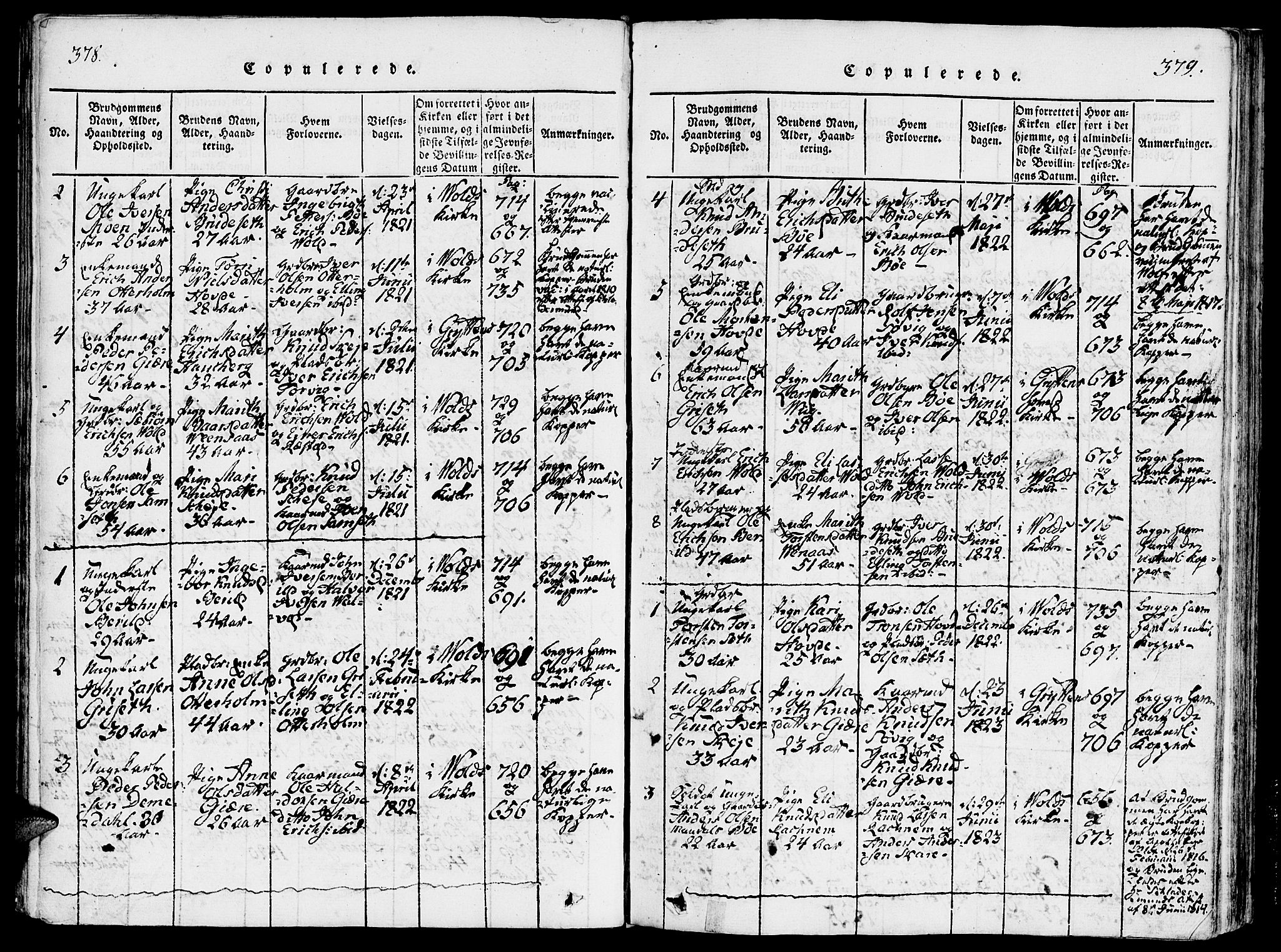 Ministerialprotokoller, klokkerbøker og fødselsregistre - Møre og Romsdal, SAT/A-1454/543/L0561: Parish register (official) no. 543A01, 1818-1853, p. 378-379