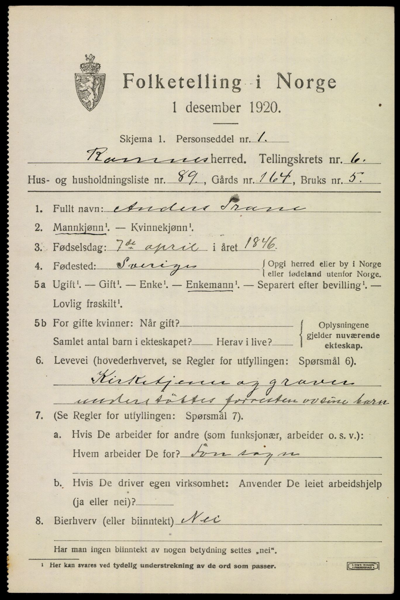 SAKO, 1920 census for Ramnes, 1920, p. 7108