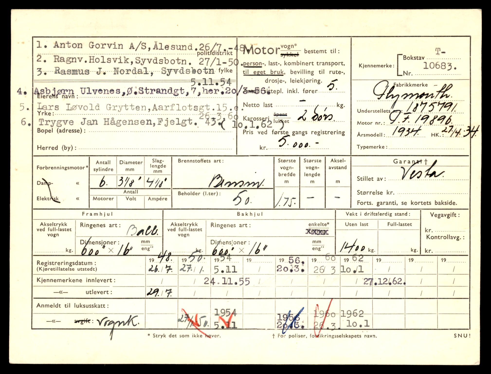 Møre og Romsdal vegkontor - Ålesund trafikkstasjon, SAT/A-4099/F/Fe/L0022: Registreringskort for kjøretøy T 10584 - T 10694, 1927-1998, p. 3057