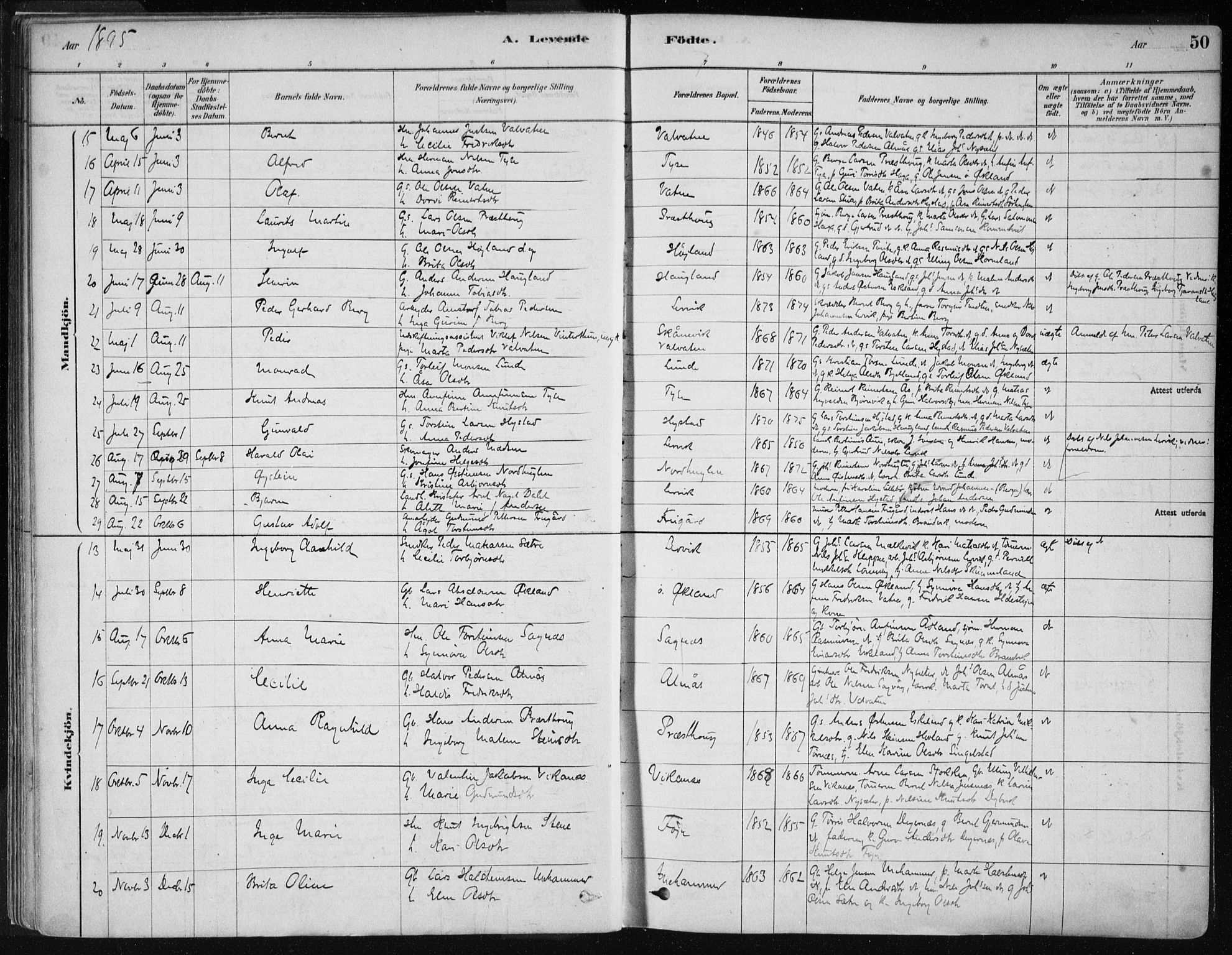 Stord sokneprestembete, SAB/A-78201/H/Haa: Parish register (official) no. B 2, 1878-1913, p. 50