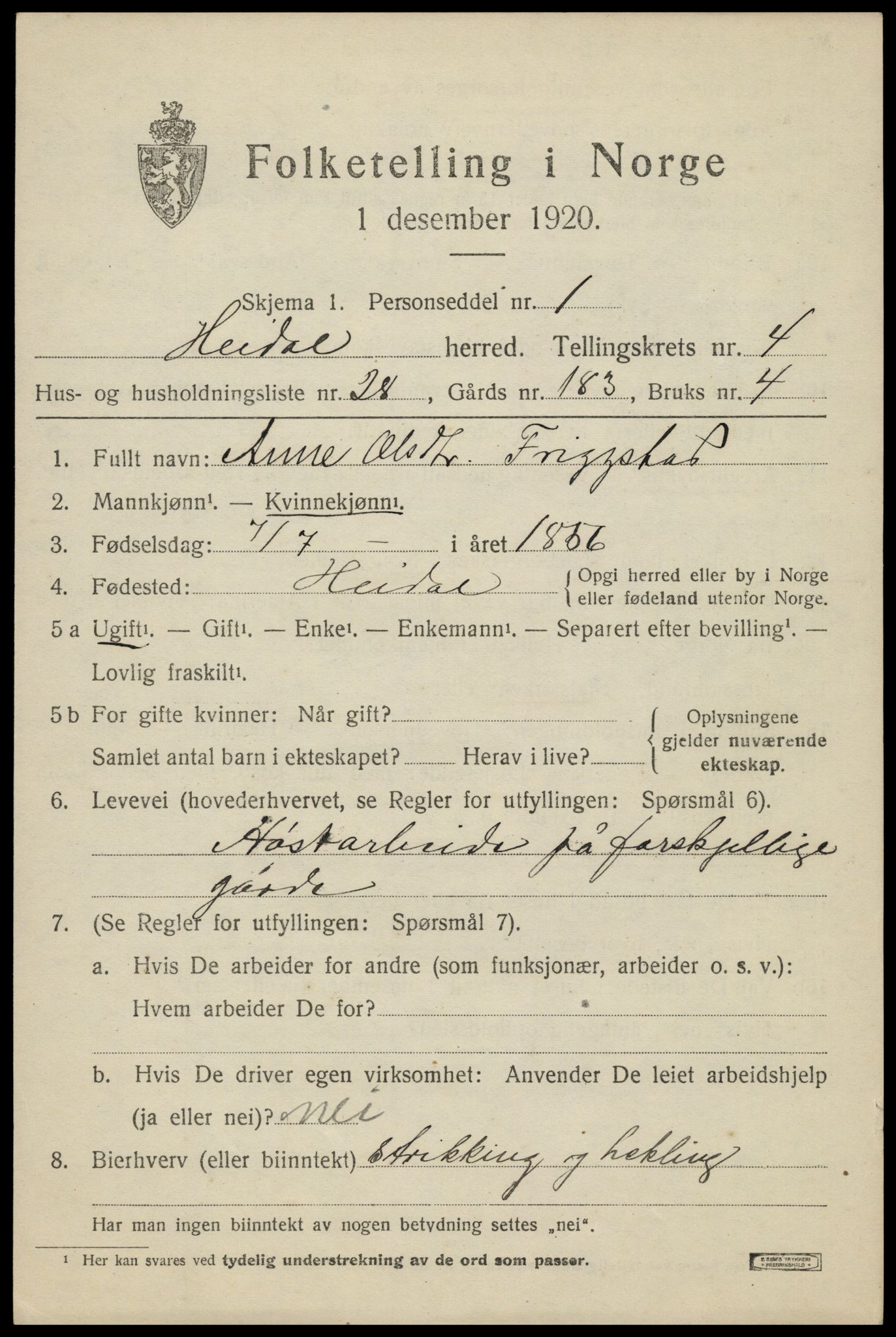 SAH, 1920 census for Heidal, 1920, p. 2360