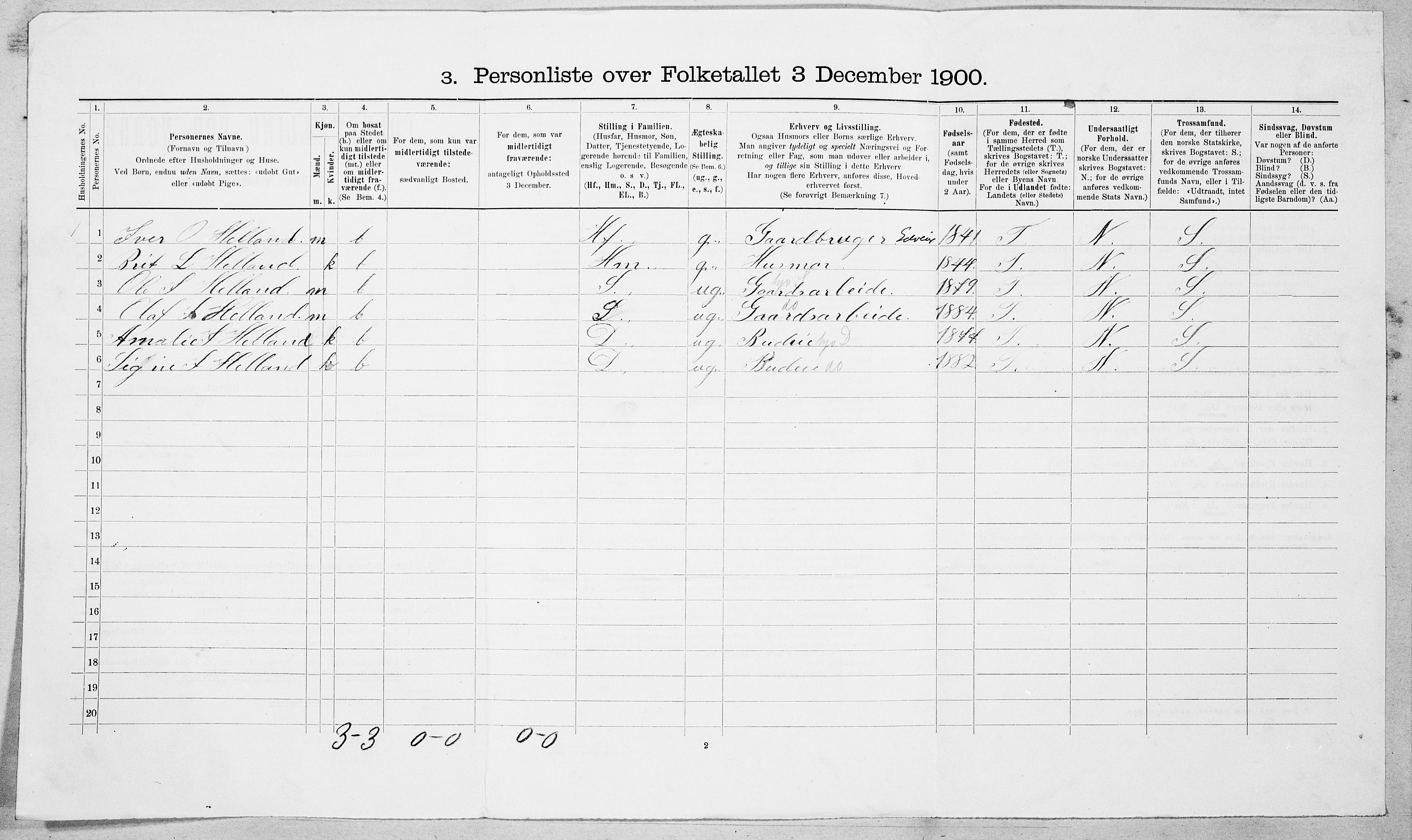 SAT, 1900 census for Vestnes, 1900, p. 260
