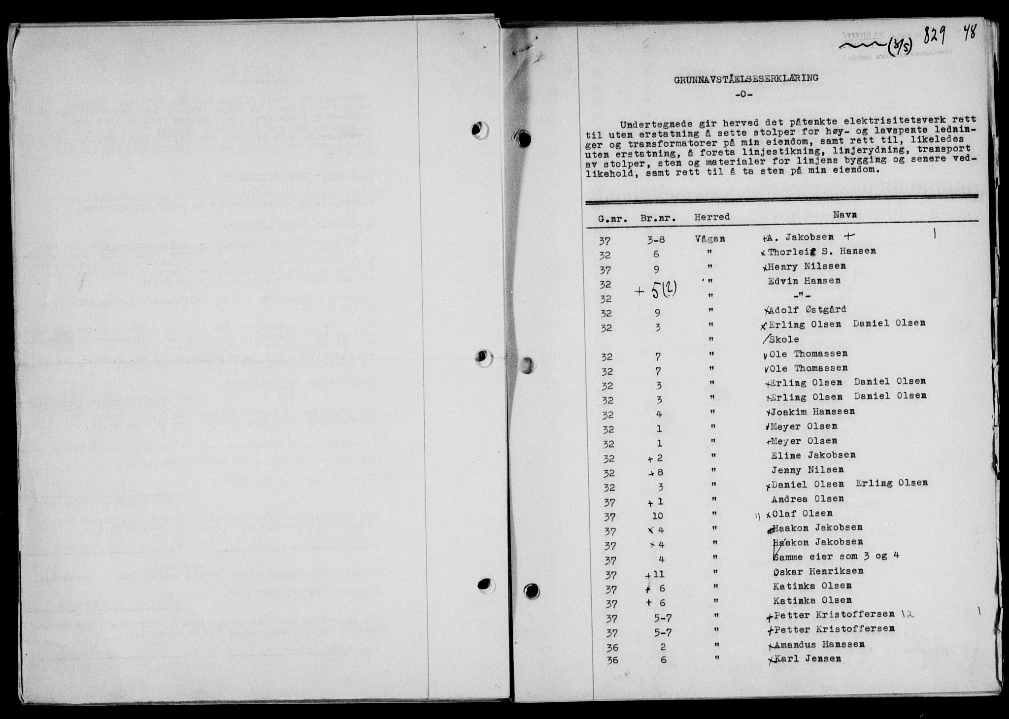 Lofoten sorenskriveri, SAT/A-0017/1/2/2C/L0018a: Mortgage book no. 18a, 1948-1948, Diary no: : 829/1948