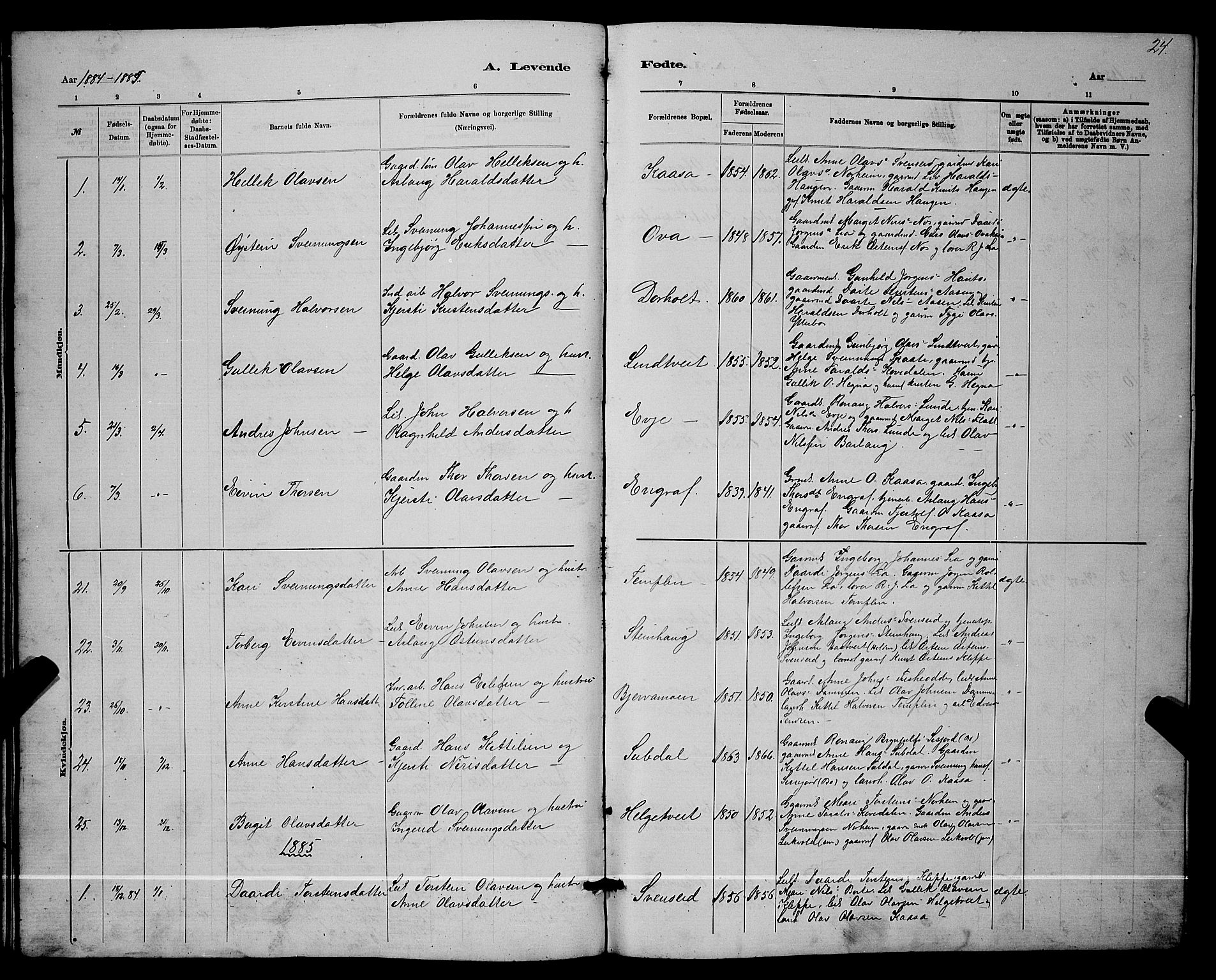 Lunde kirkebøker, SAKO/A-282/G/Ga/L0001b: Parish register (copy) no. I 1, 1879-1887, p. 24
