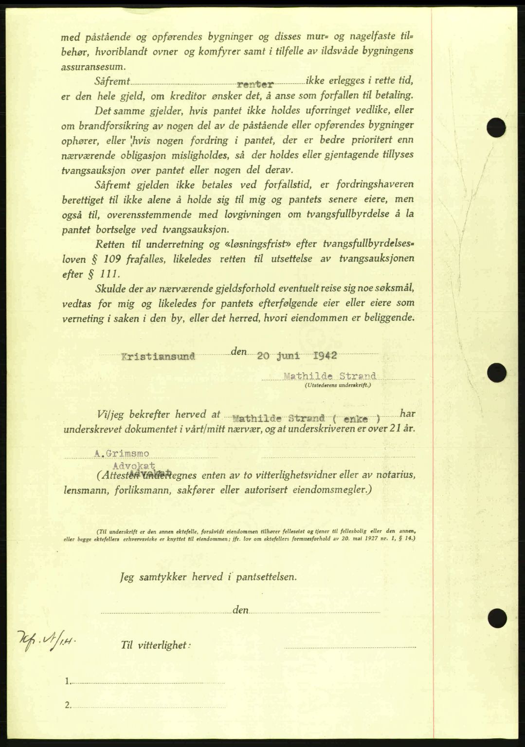 Nordmøre sorenskriveri, AV/SAT-A-4132/1/2/2Ca: Mortgage book no. B89, 1942-1942, Diary no: : 2088/1942