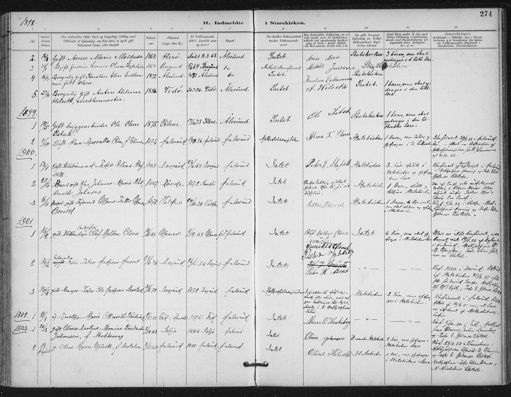 Ministerialprotokoller, klokkerbøker og fødselsregistre - Møre og Romsdal, SAT/A-1454/529/L0457: Parish register (official) no. 529A07, 1894-1903, p. 274