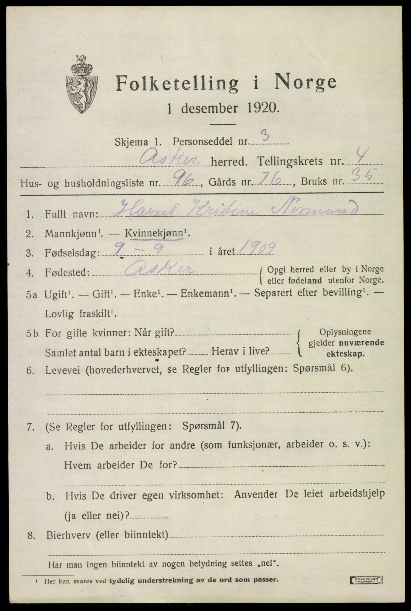 SAO, 1920 census for Asker, 1920, p. 11388