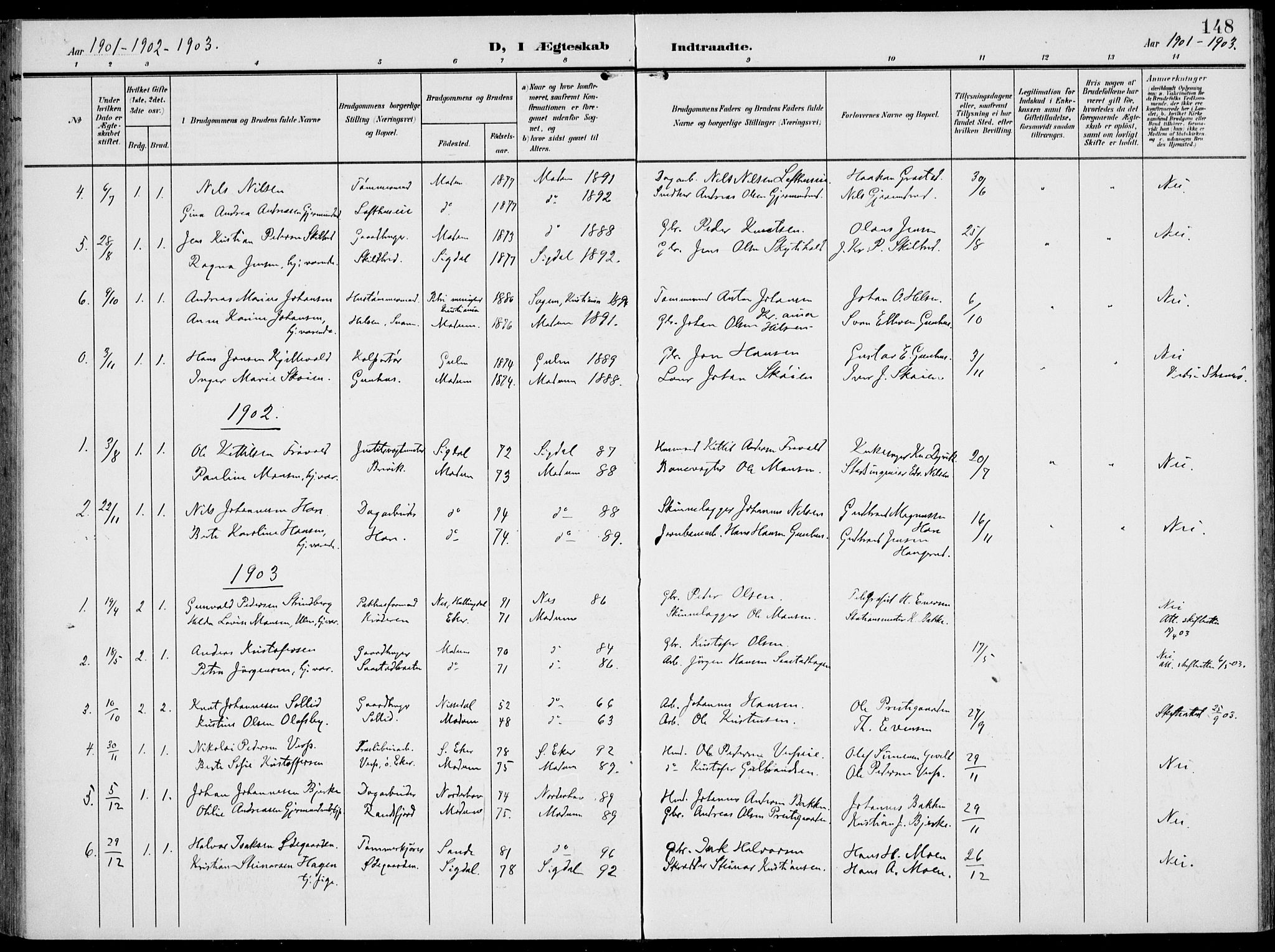 Modum kirkebøker, SAKO/A-234/F/Fa/L0019: Parish register (official) no. 19, 1890-1914, p. 148